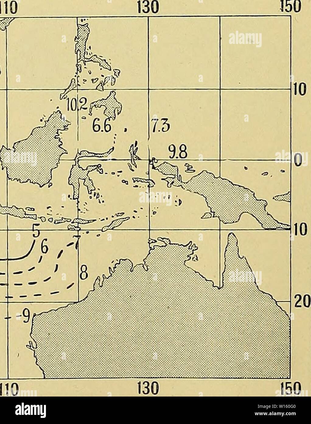 Archiv Bild ab Seite 197 von De zeeën van Nederlandsch Oost-Indië. De zeeën van Nederlandsch Oost-Indië. dezeenvanneder 00 koni Jahr: 1922 Mw v // // Gsr''., 150 Abb. 7. Temperatur van het zeewater op 600 M. diepte (Valdivia). Stockfoto