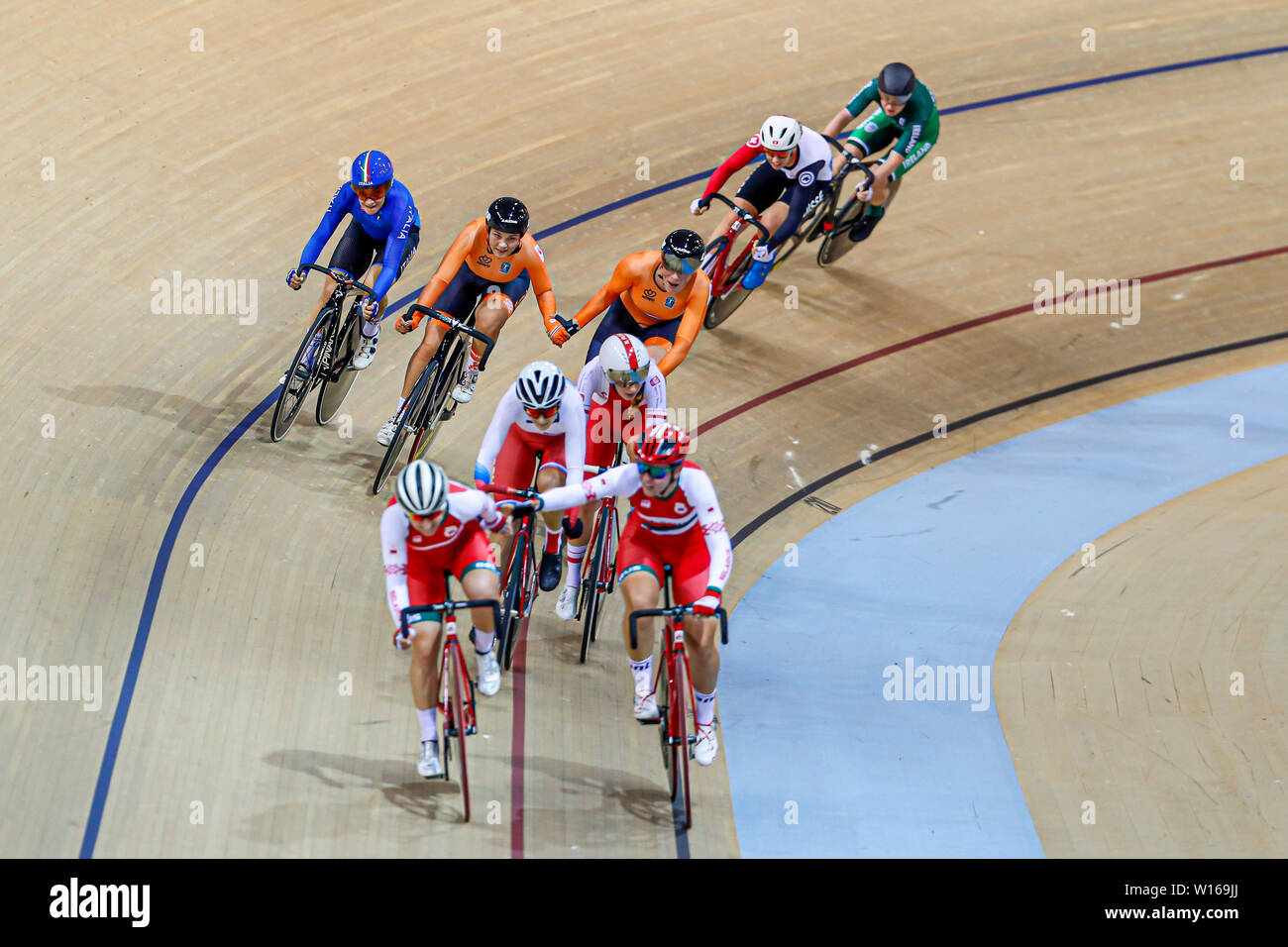 30-06-2019: Sportnieuws: Europese Spelen: Minsk Radfahren - Track: Frauen Madison Kirsten Wild der Niederlande und Amber van der Hulst der Niederlande Stockfoto