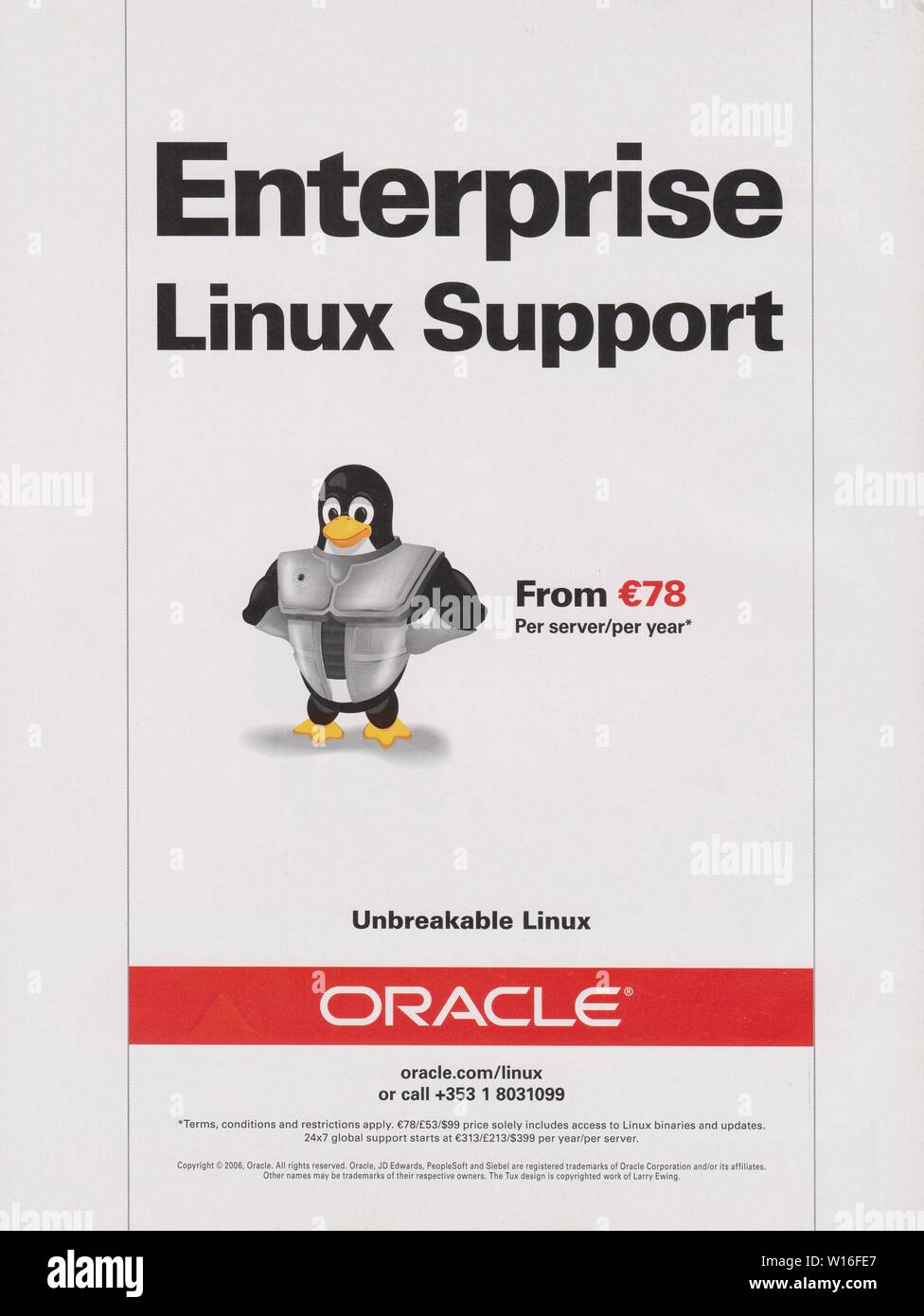 Poster für Oracle Corporation in Papiermagazin aus dem Jahr 2006, Werbung, kreative Oracle-Werbung aus den 2000er Jahren Stockfoto
