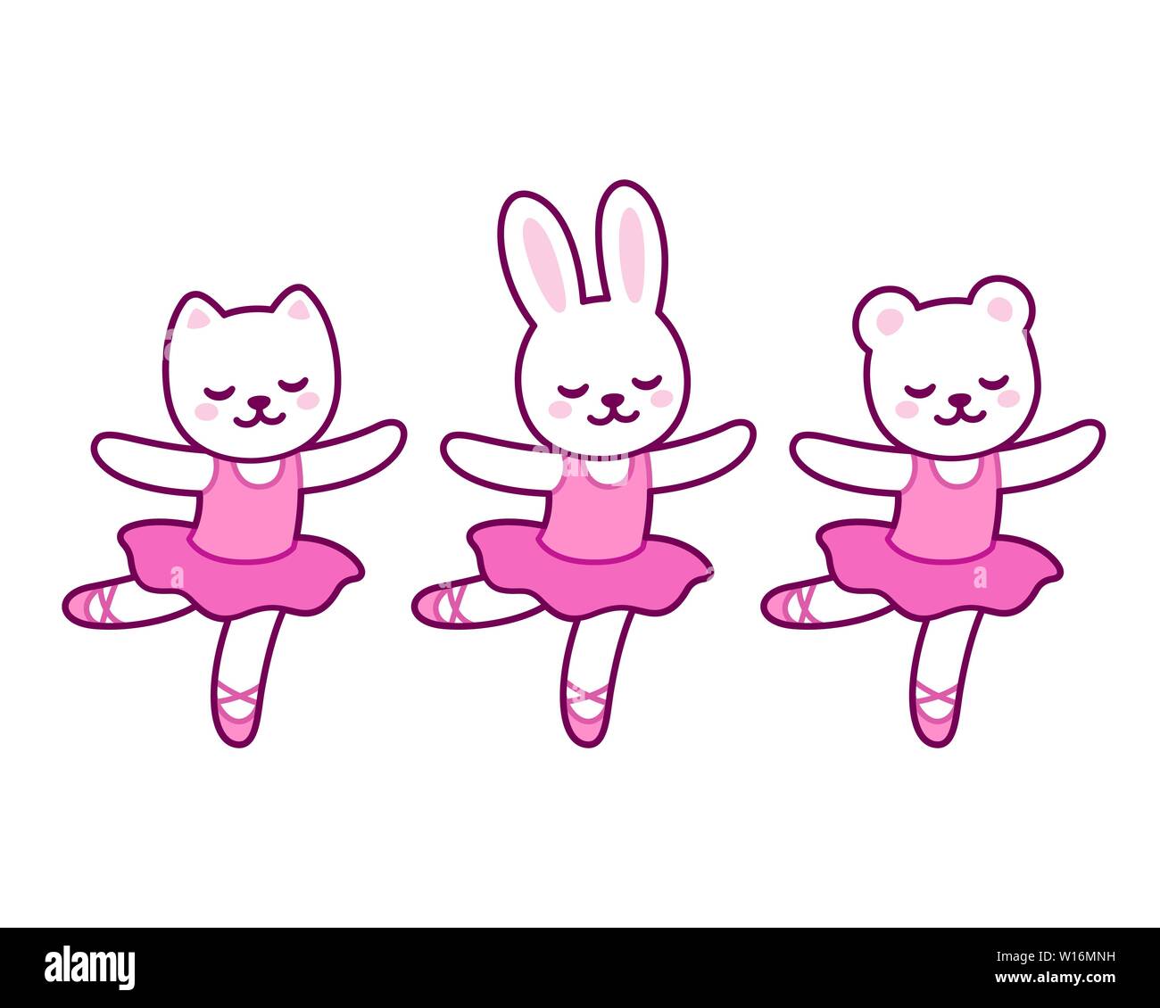 Cute cartoon Tier Figuren tanzen Ballett. Kleine Katze, Hase und Bär  Ballerinas in rosa Tutu. Kawaii und einfache Hand gezeichnet Vector  Illustration Stock-Vektorgrafik - Alamy