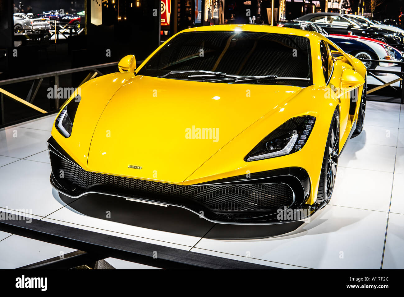 Brüssel, Belgien, 18. Januar, 2019: metallic gelb Edle M 500 Britischen supercar zu Brüssel Motor Show, durch die edlen Automotive Ltd hergestellt Stockfoto