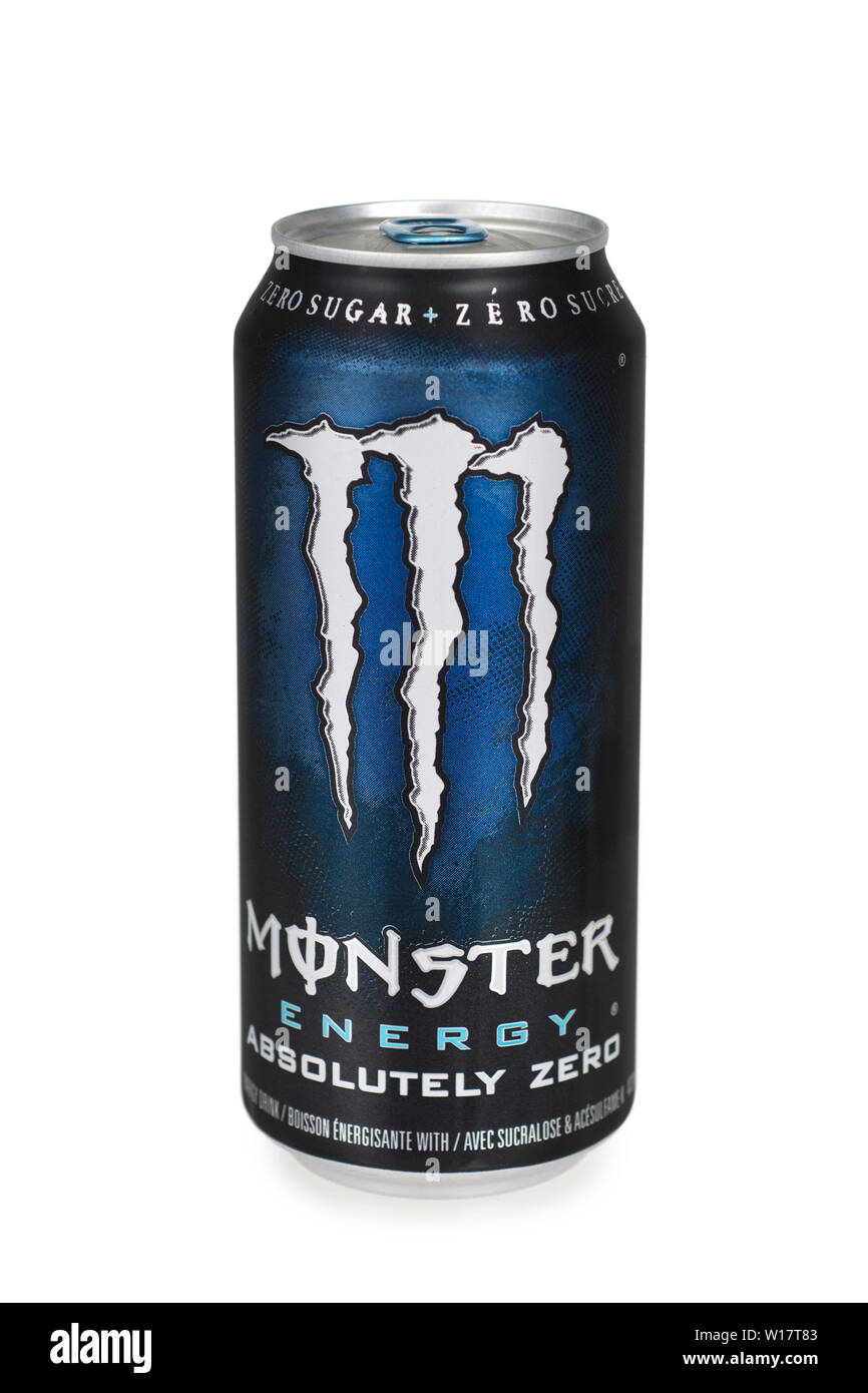 Monster Energy Drink können, absolut Null Stockfoto