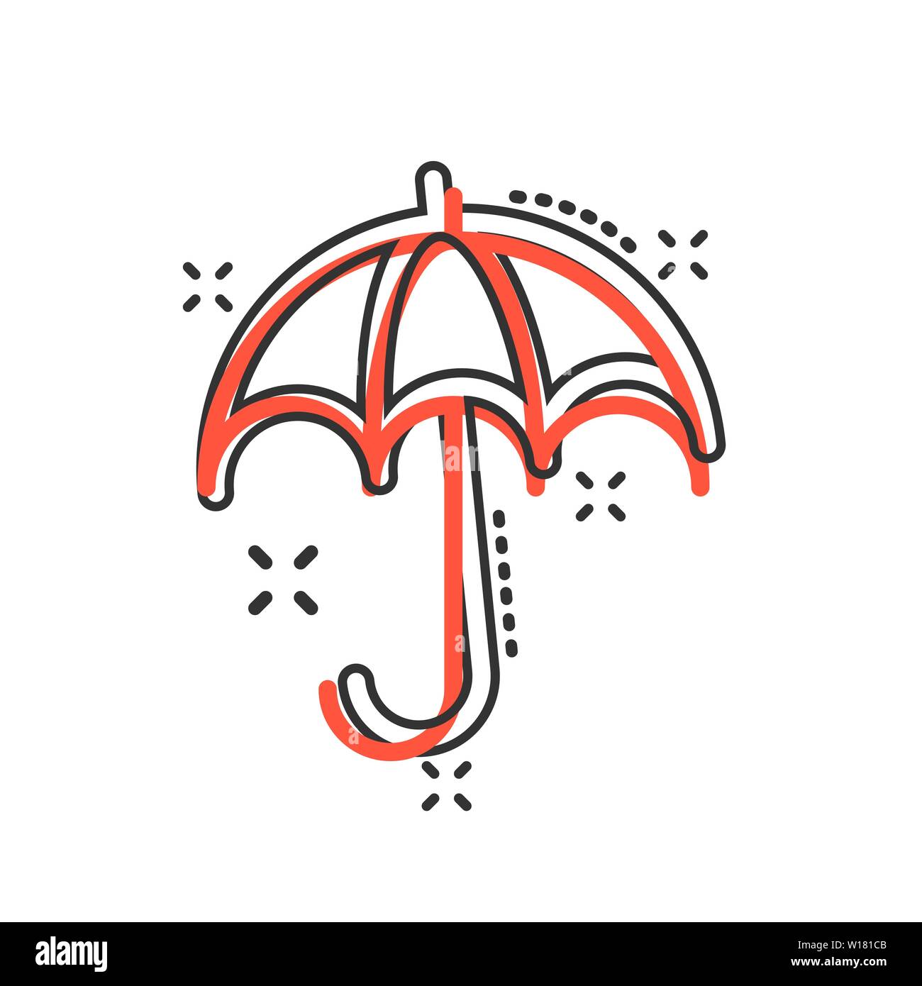 Regenschirmsymbol in Comic Stil. Sonnenschirm vektor Cartoon Illustration auf weißem Hintergrund isoliert. Dolde Geschäftskonzept splash Wirkung. Stock Vektor