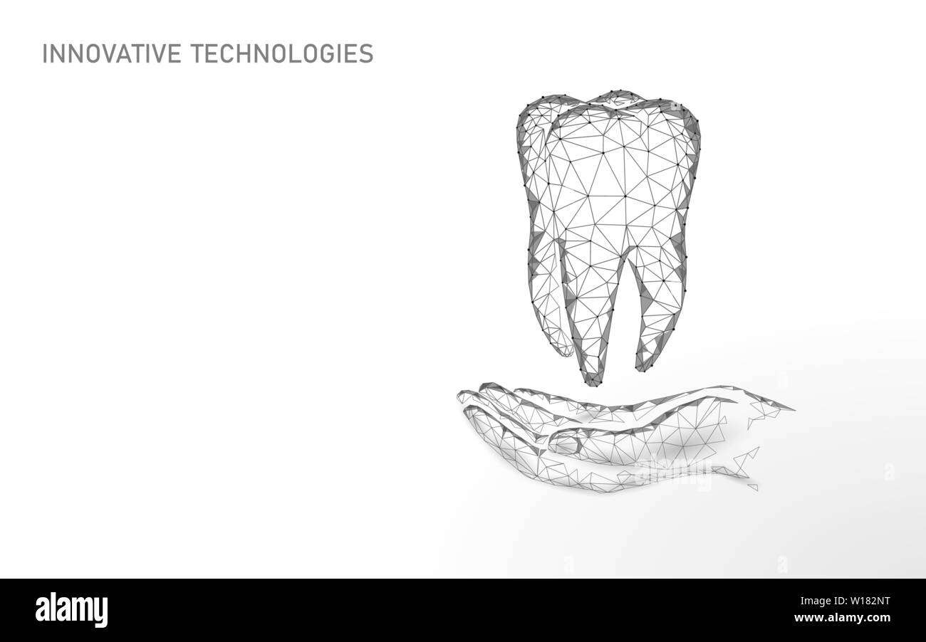 Medizinische gesunden menschlichen Zahn 3d. Medizin Modell Low Poly. Doktor online Konzept. Medizinische Beratung app. Web healthcare Zahnarzt stomatologist Moderne Stock Vektor