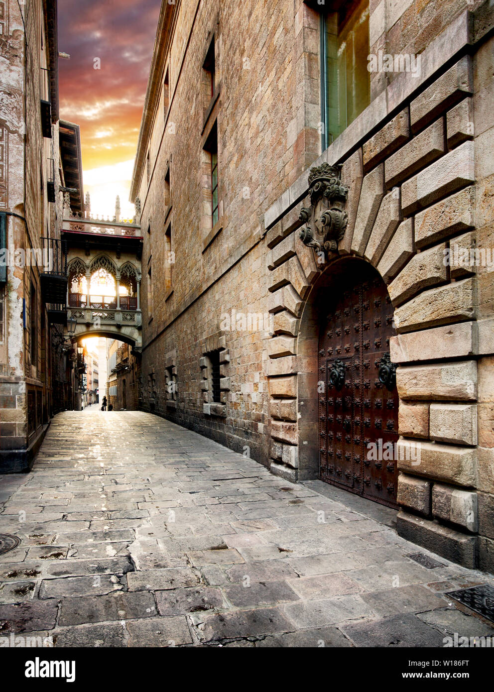 Barri Gothic Quarter und Seufzerbrücke in Barcelona, Katalonien, Spanien Stockfoto