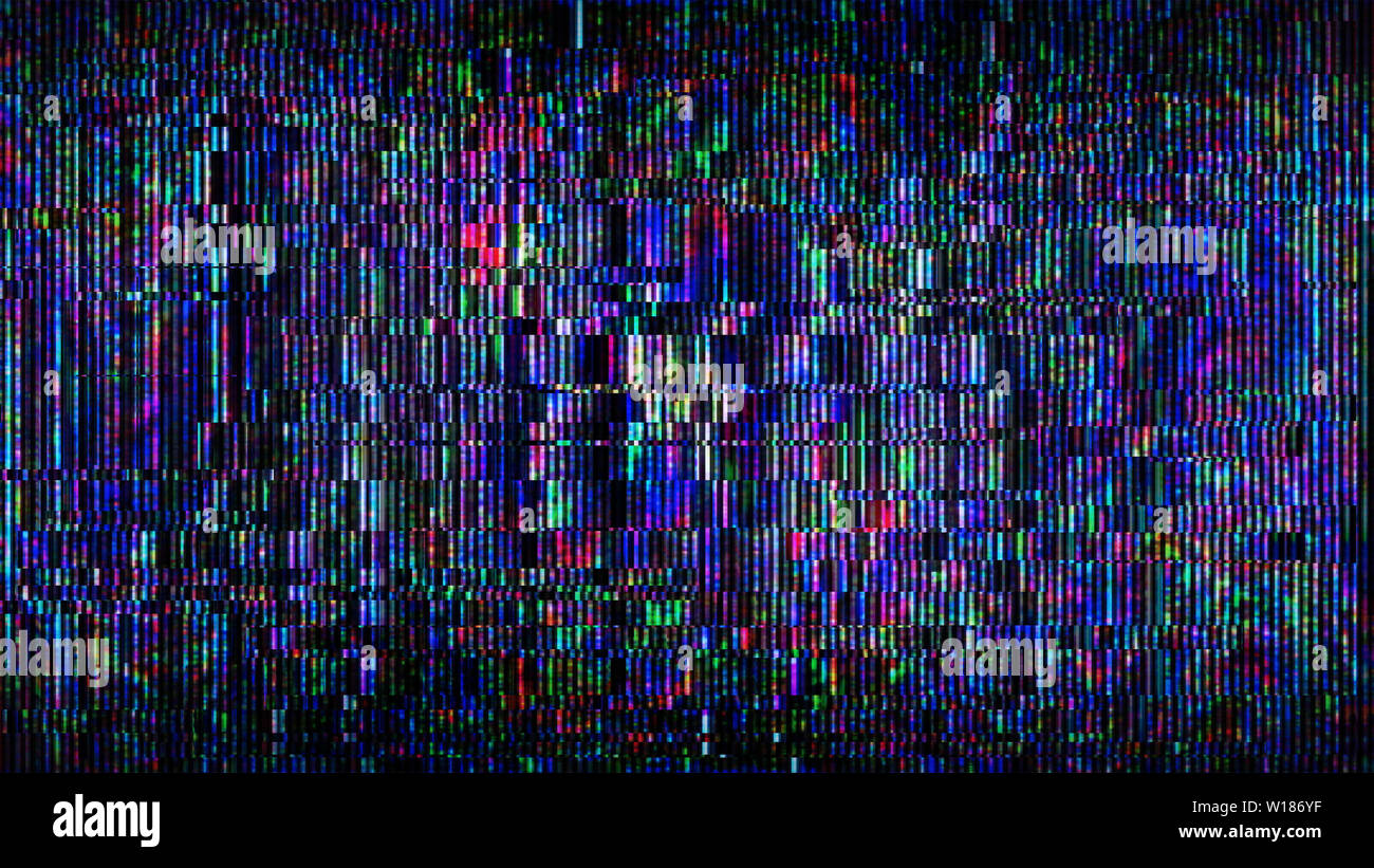 Futuristische Glitch Hintergrund. Abstrakte pixel Glitch Fehler video Schäden wie Vhs glitch. Muster für Tapeten Design. Screen Effekt Stockfoto