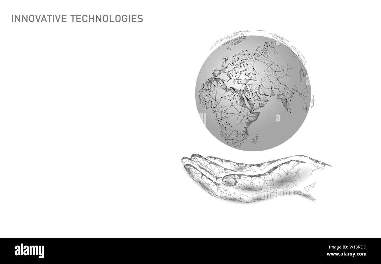 Planet Erde Ökologie interessieren. Hand, die eine sorgfältige Global Nature eco-Konzept. Mittlerer Osten Afrika Europa Länder. Speichern Sie die Welt Auflösung moderner Stock Vektor