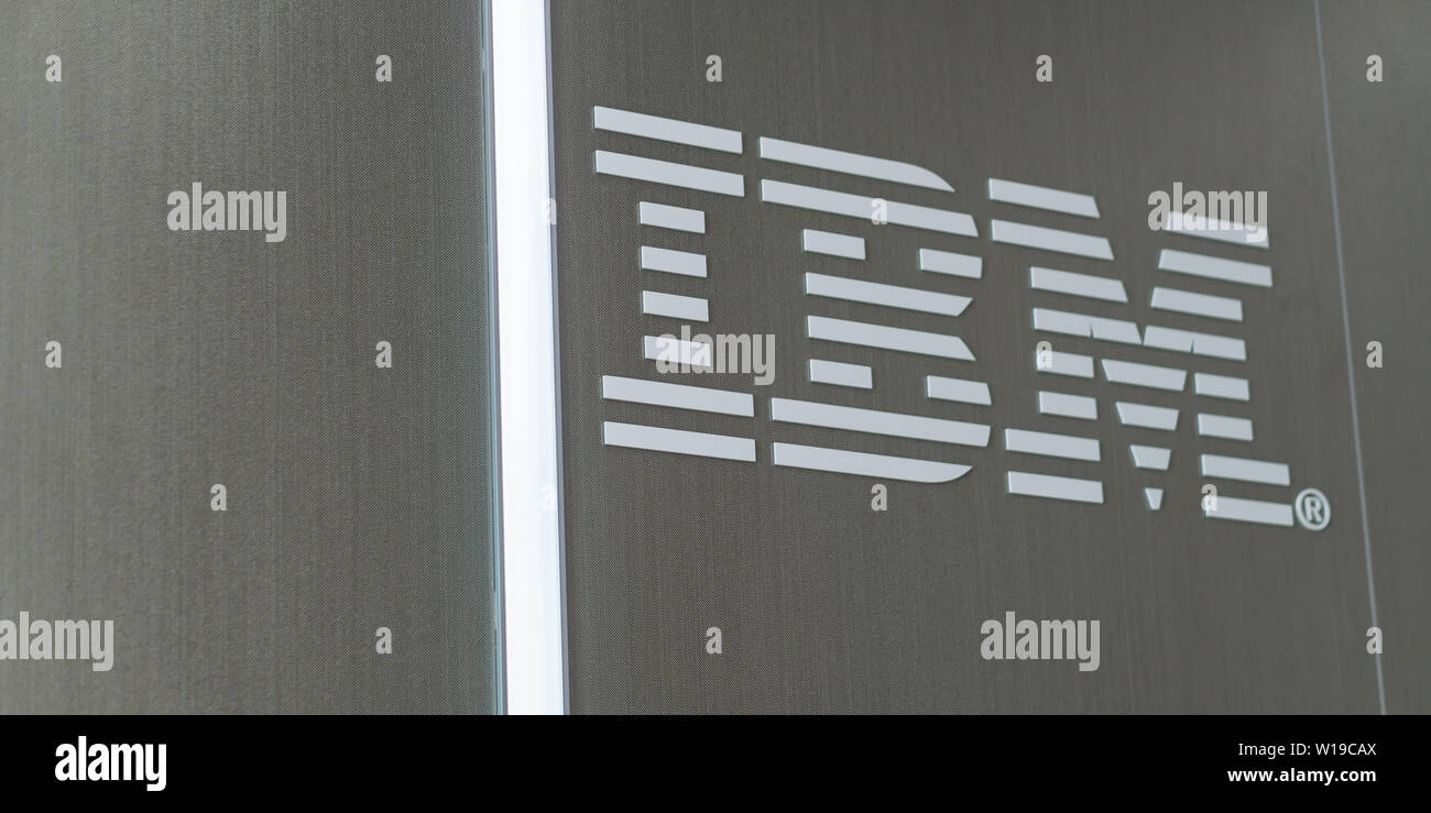 Slowenien, Ljubljana - Februar 26, 2019: IBM Logo zeichen International Business Machines Corporation auf IBM-Studios Stockfoto