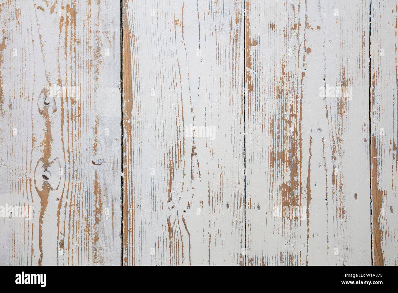 Weiß Holzdielen. Distressed getragen floorboard Hintergrund weiß lackiert Stockfoto