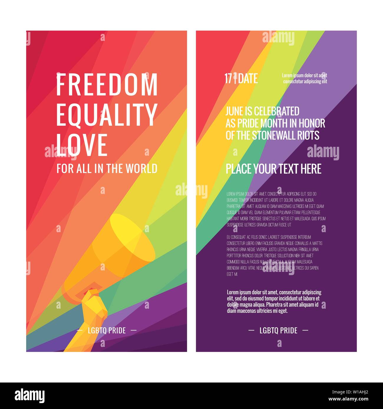 Unterstützung LGBT Pride. Rainbow abstrakt. Hand. Bunte Formen. Freiheit. Gleichstellung von Frauen und Männern. Liebe. Vektor. Vorlage für Poster, Banner, Karte. Stock Vektor