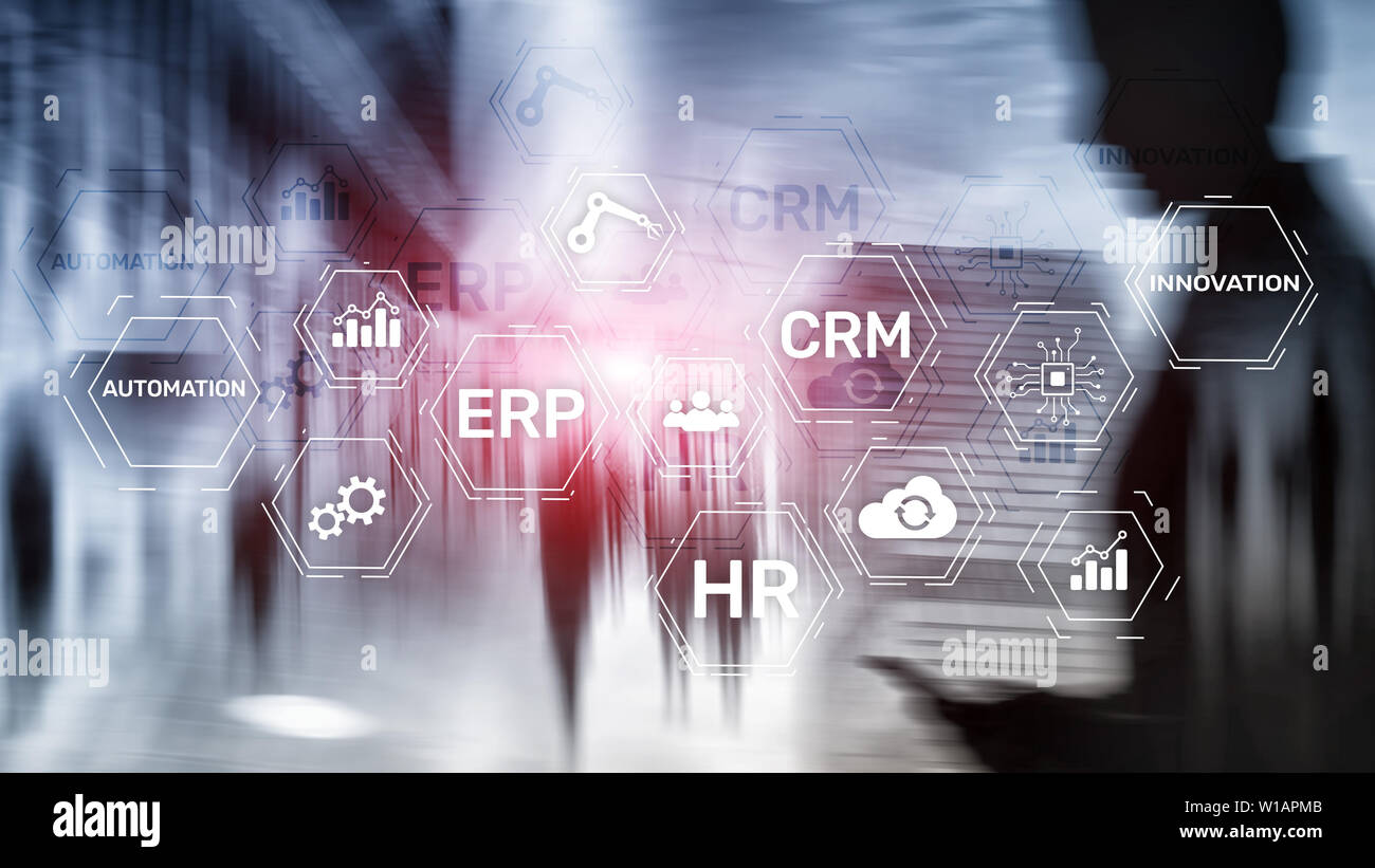 ERP, Business Innovation Konzept auf verschwommenen Hintergrund. Stockfoto