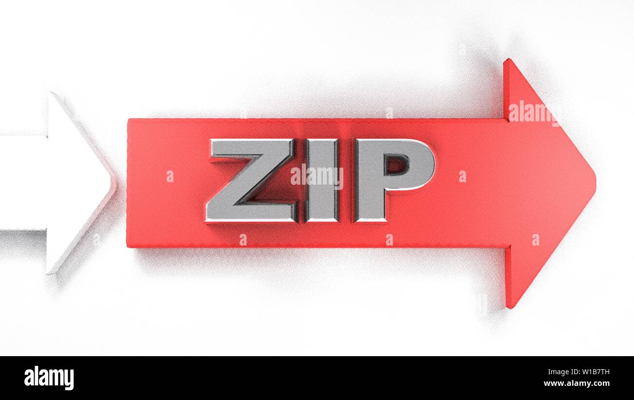 ZIP roter Pfeil nach rechts - 3D Rendering illustration Stockfoto