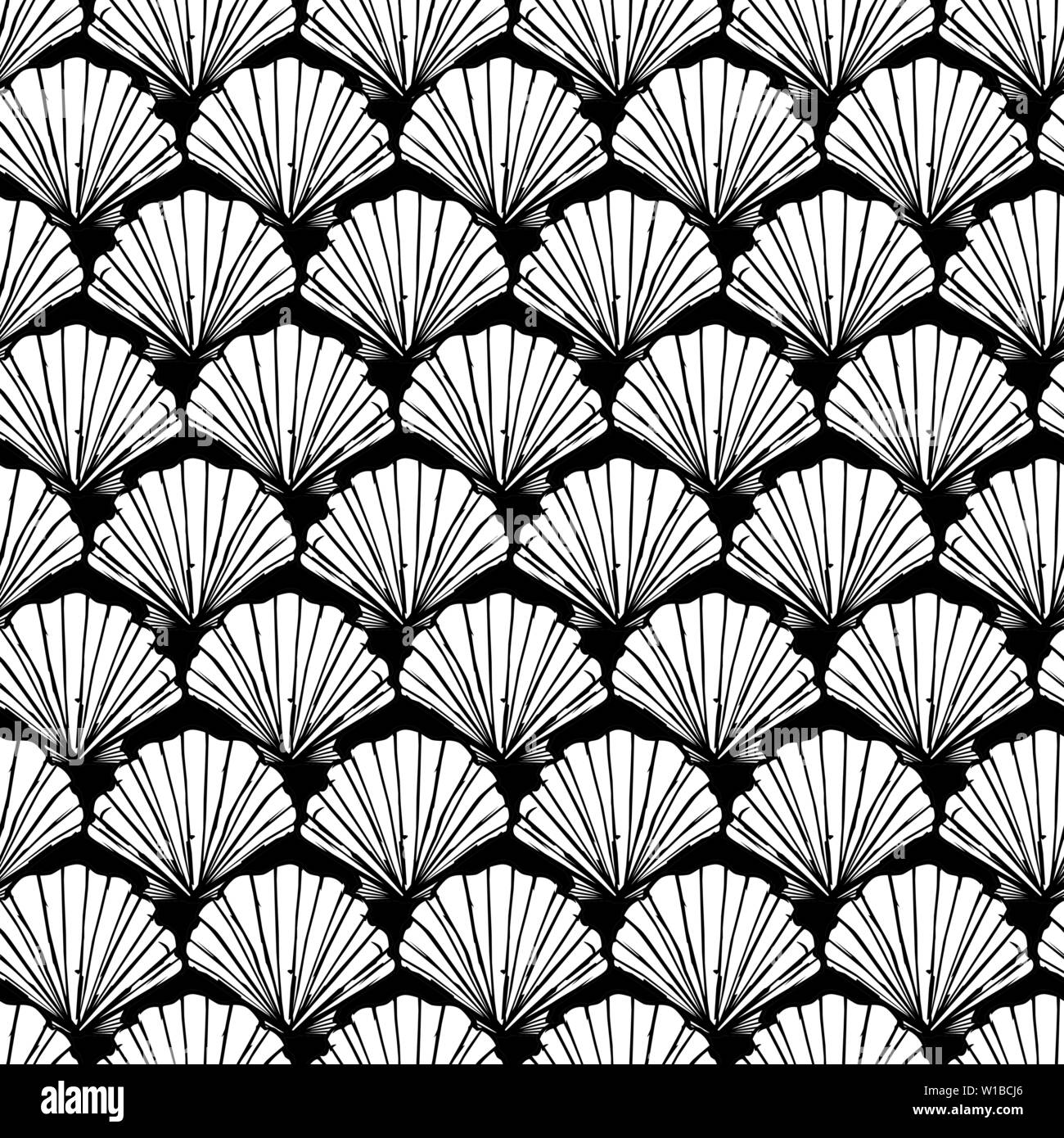 Vektor schwarz und weiß Muscheln wiederholen Muster. Geeignet für Geschenkpapier, Textil und Tapeten. Stock Vektor