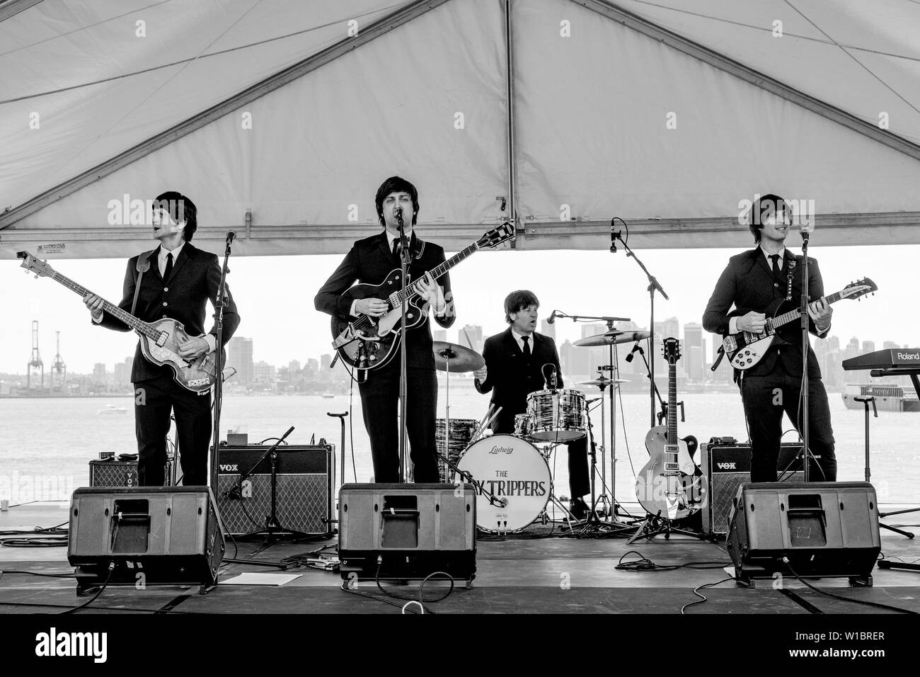 Tagesausflügler, Beatles Cover Band, Kanada Tag, Waterfront Park, North Vancouver, British Columbia, Kanada Stockfoto