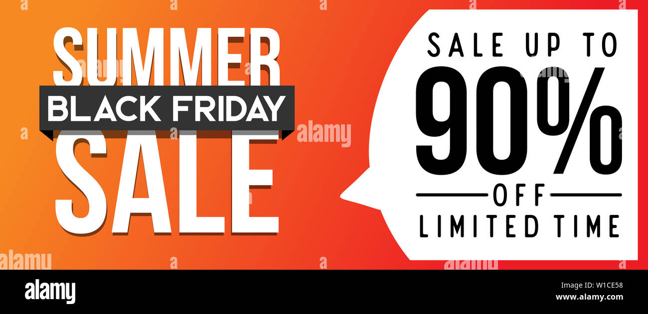 Moderne, einfache Sommer black friday Sale bis zu 90% bieten Web Banner semi Flat Style Abbildung begrenzt Stockfoto