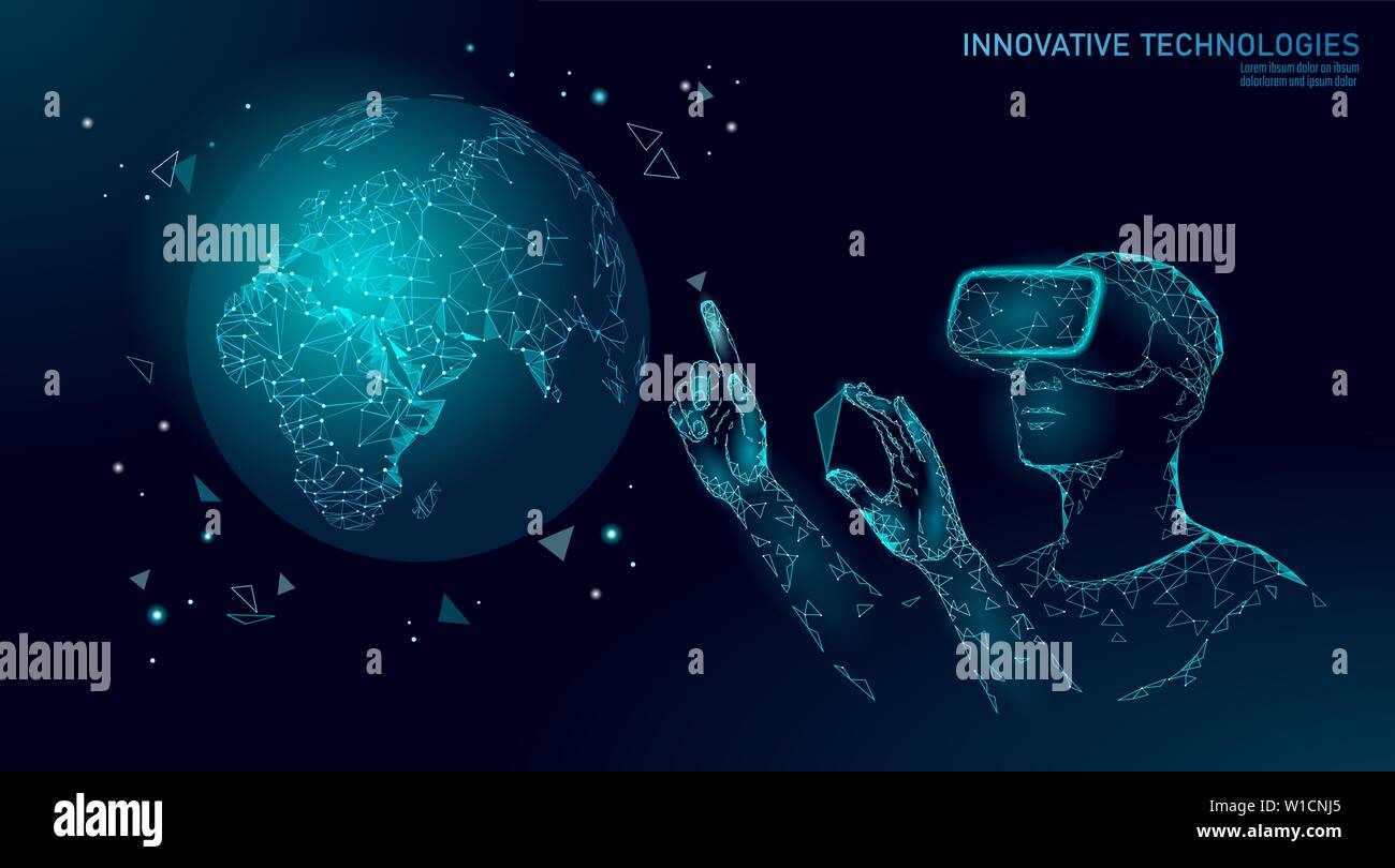 Wissenschaft Ökologie Planet Erde Konzept. VR-Headset holografische Projektion virtual reality Brillen. Futuristischer Forschung speichern Natur terraforming Analyse Stock Vektor