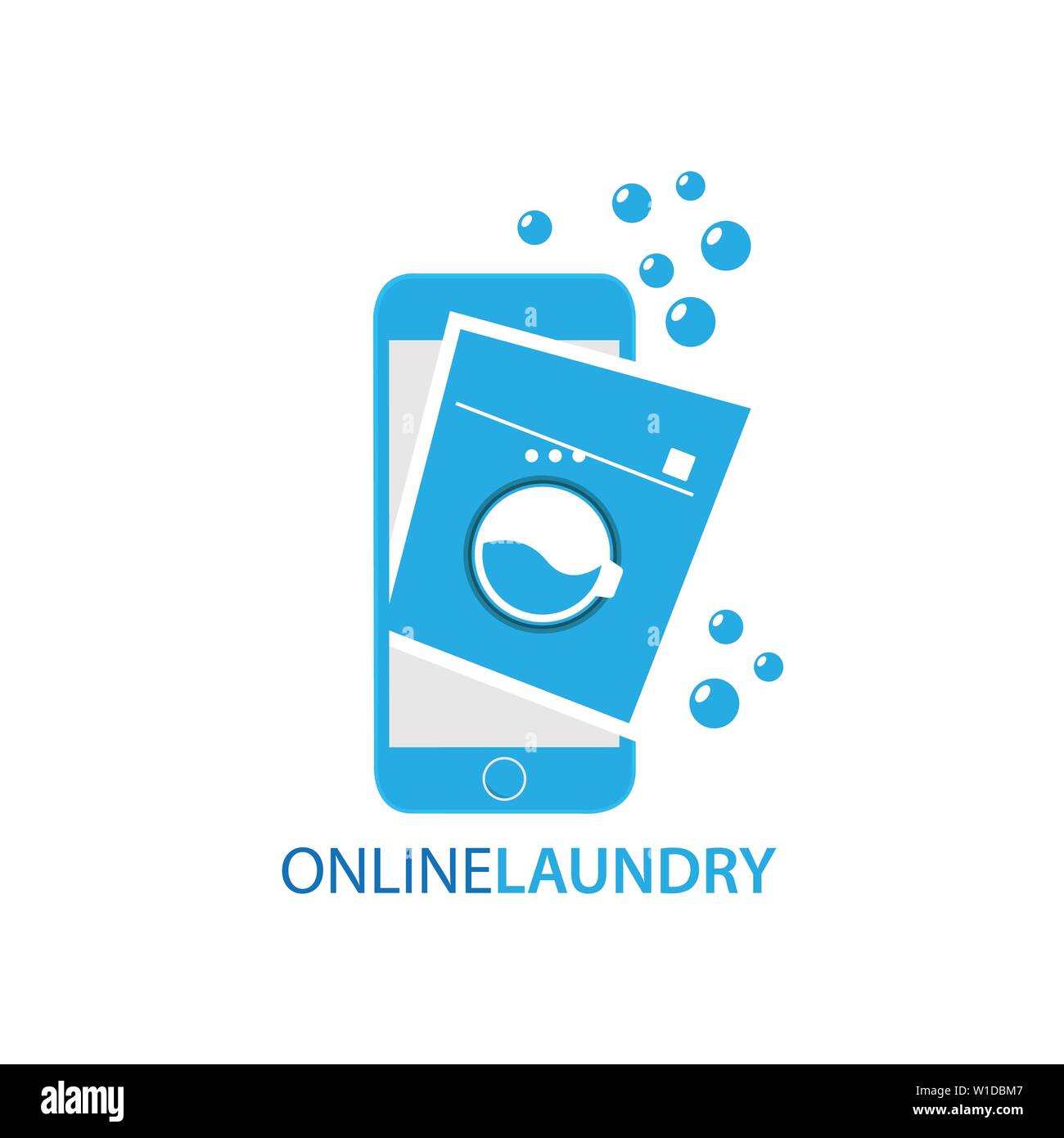 Online Wäscheservice Konzept Vector Illustration. Wäscheservice Handy mit Waschmaschine Stock Vektor