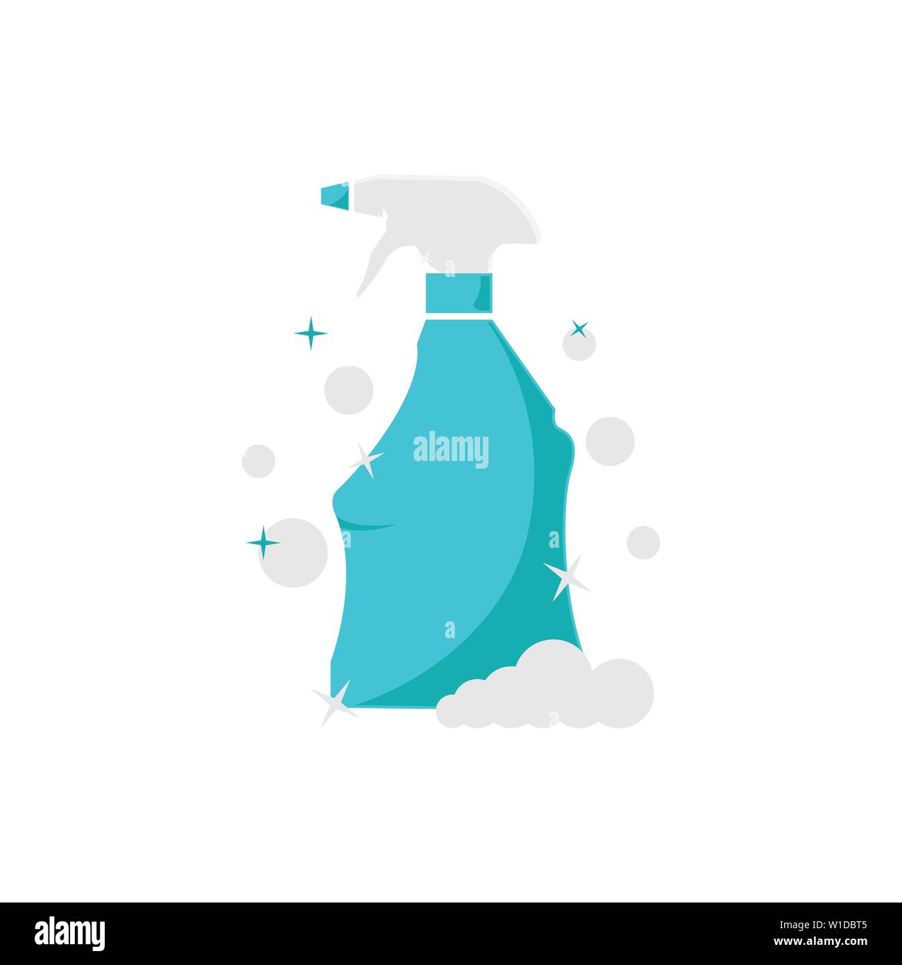 Reinigung Sprühflasche mit Blasen auf weißem Hintergrund. Reinigung Service logo, Wasch- und Desinfektionsmittel Stock Vektor