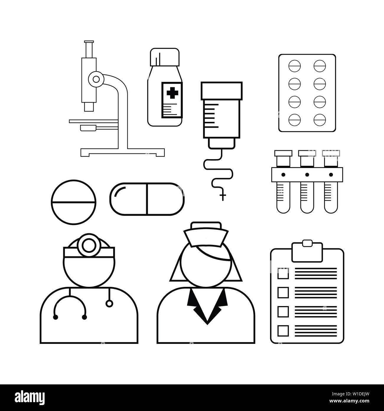 Zeile für Symbole für das Krankenhaus und die medizinische Versorgung. Struktursymbol Sammlung. Editable vector Anschlag Stock Vektor