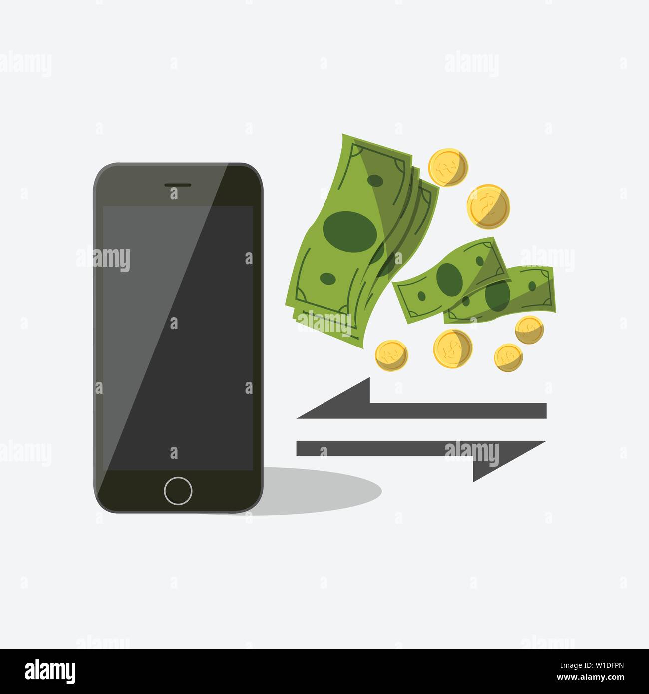 Mobile Payment set isoliert Vector Illustration. POS-Terminal bestätigen, NFC Payment, Überweisung per Smartphone App, Online-Banking und -Shopping Stock Vektor