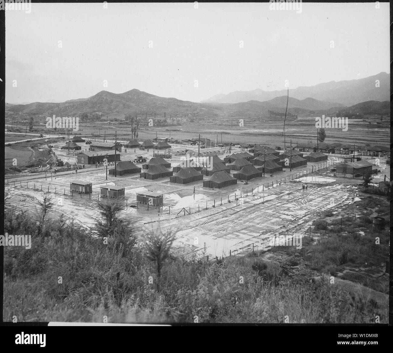 Allgemeine Ansicht der 3. Republik Korea Mobile Army Surgical Hospital, Wonju, Korea; Allgemeine Hinweise: Verwenden Sie Krieg und Konflikt Nummer 1455 bei der Bestellung eine Reproduktion oder Anforderung von Informationen zu diesem Bild. Stockfoto