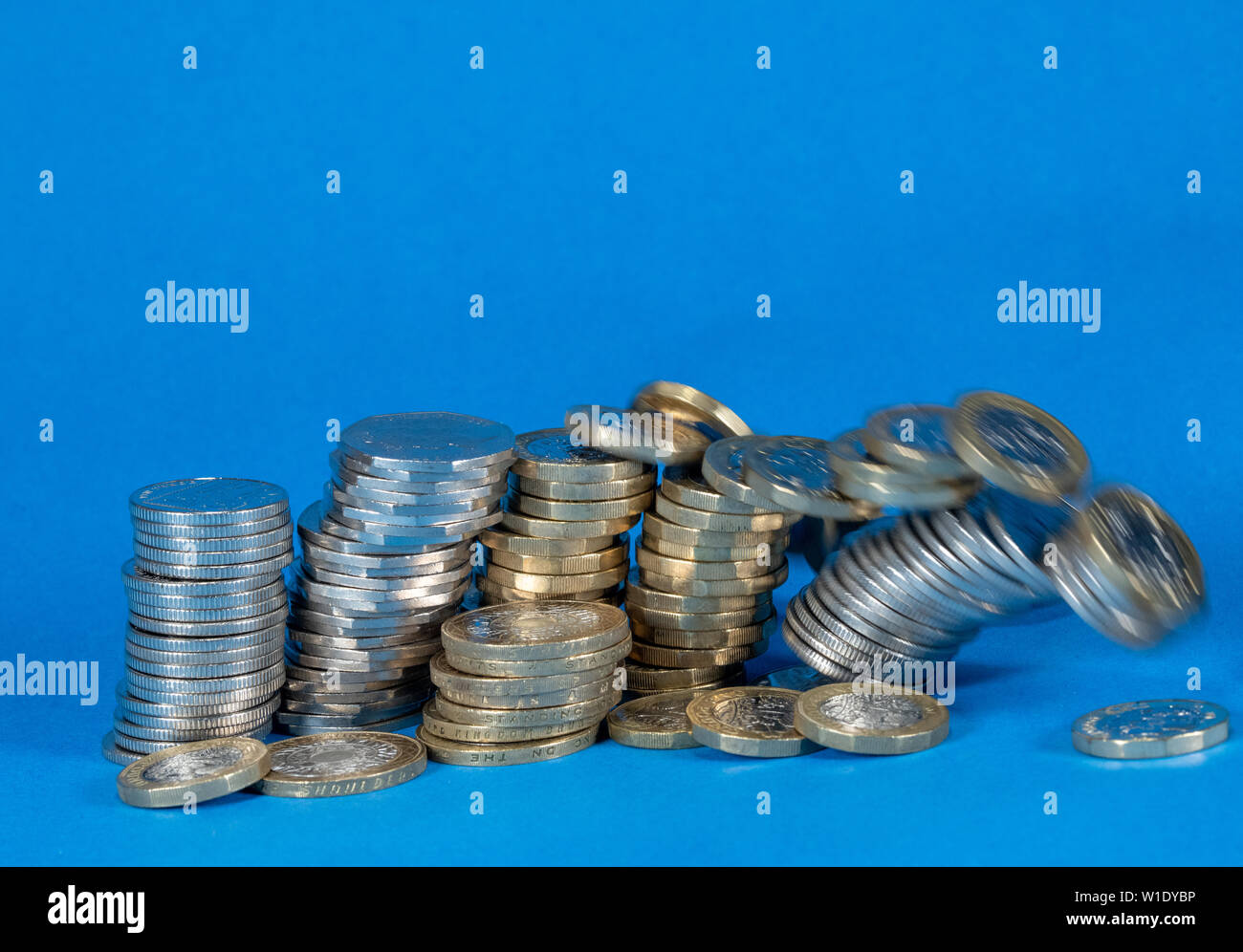 Englisch Währung Stapel von Münzen Stockfoto