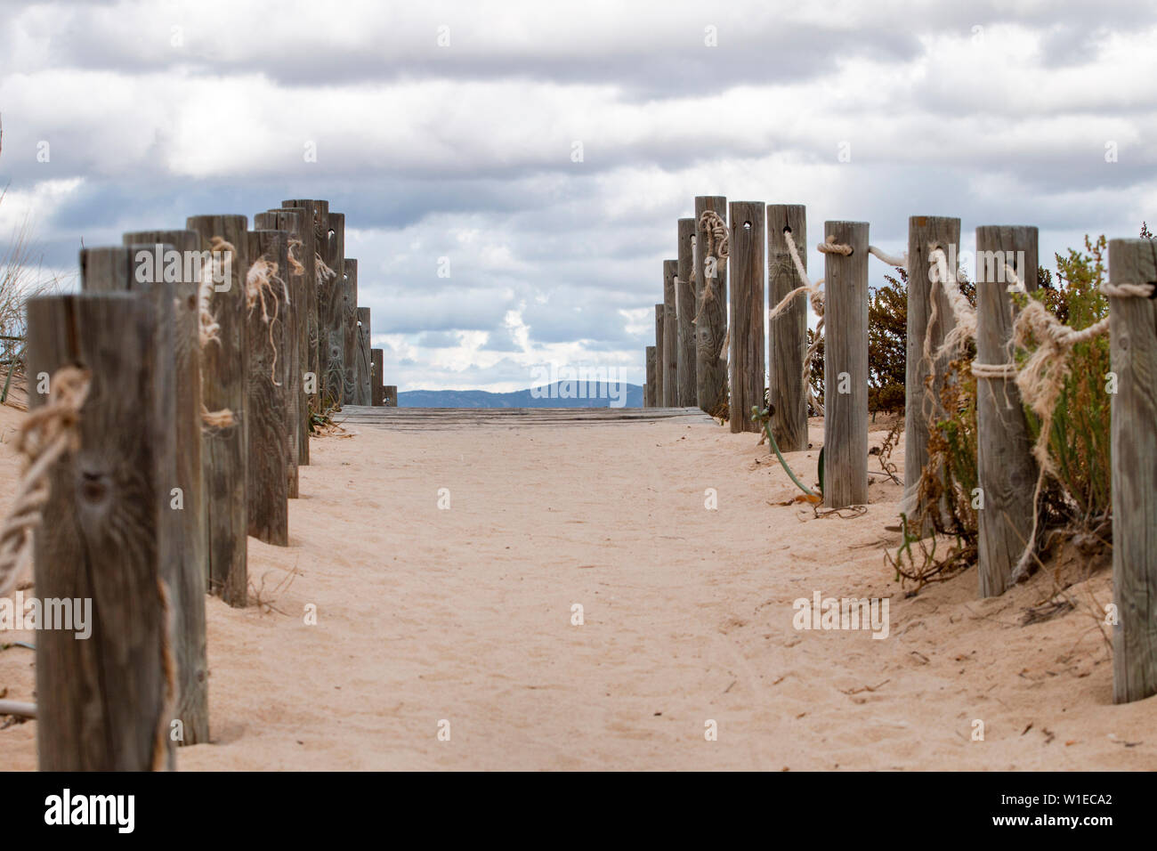 Sandigen Weg an den Strand von Faro, Portugal. Stockfoto