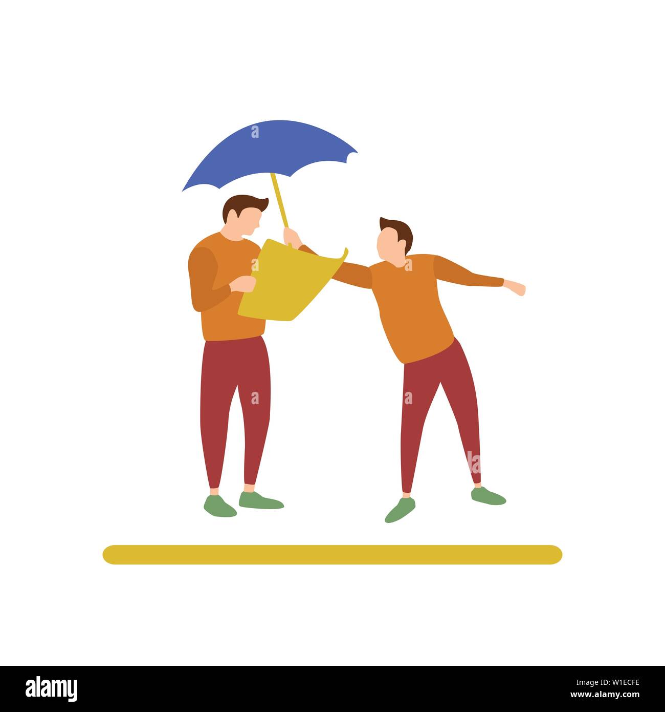 Flache Bauweise Charakter eines Touristen, der mit Sonnenschirm, menschliche Aktivitäten Touristische Stock Vektor