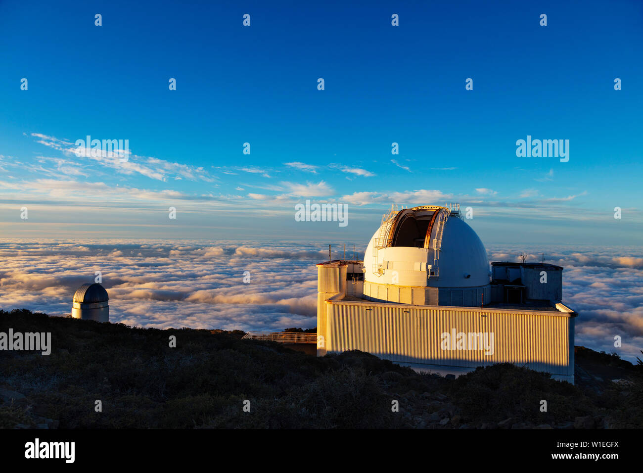 Teleskop Observatorium, die Caldera de Taburiente Nationalpark, UNESCO Biosphäre Website, La Palma, Kanarische Inseln, Spanien, Atlantik, Europa Stockfoto