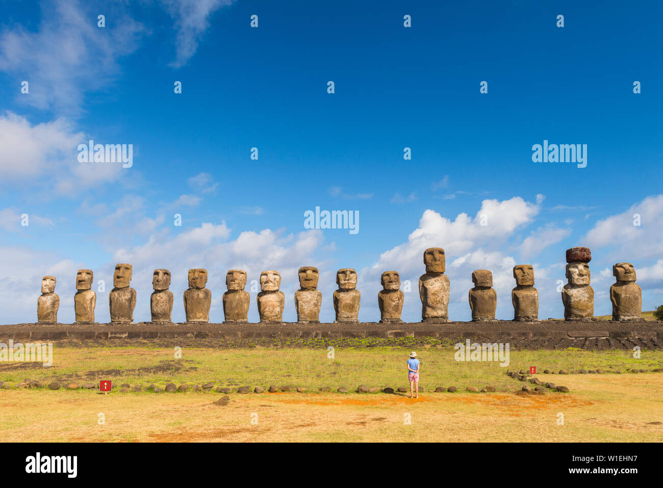 Moai Köpfe auf der Osterinsel, Rapa Nui Nationalpark, UNESCO-Weltkulturerbe, Easter Island, Chile, Südamerika Stockfoto