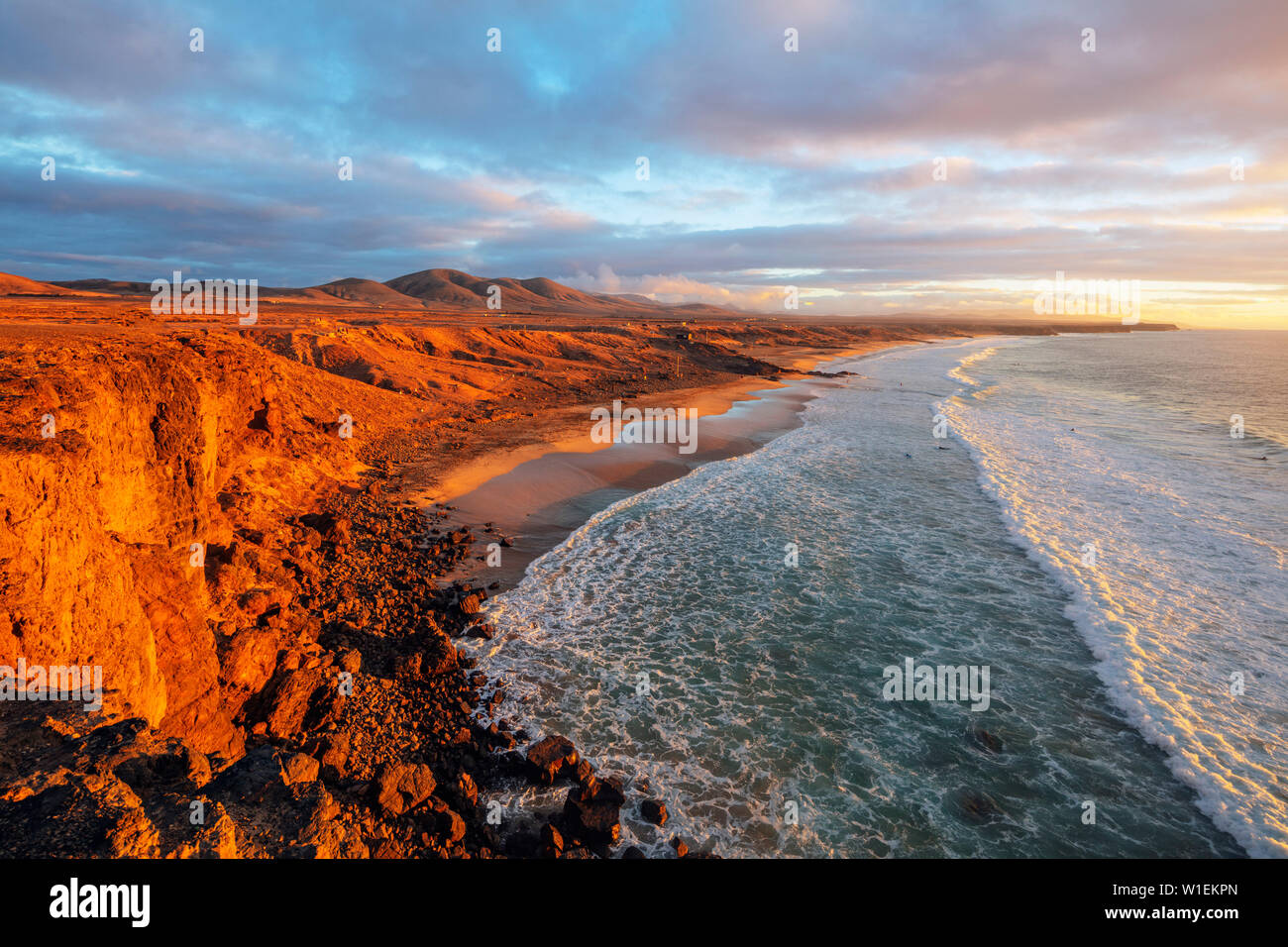 El Cotillo Küstenlandschaft bei Sonnenuntergang, Fuerteventura, Kanarische Inseln, Spanien, Atlantik, Europa Stockfoto