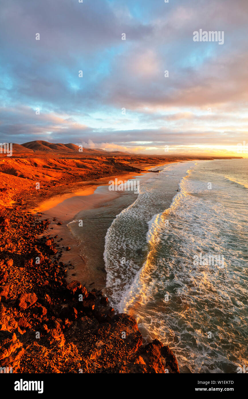 El Cotillo Küstenlandschaft bei Sonnenuntergang, Fuerteventura, Kanarische Inseln, Spanien, Atlantik, Europa Stockfoto