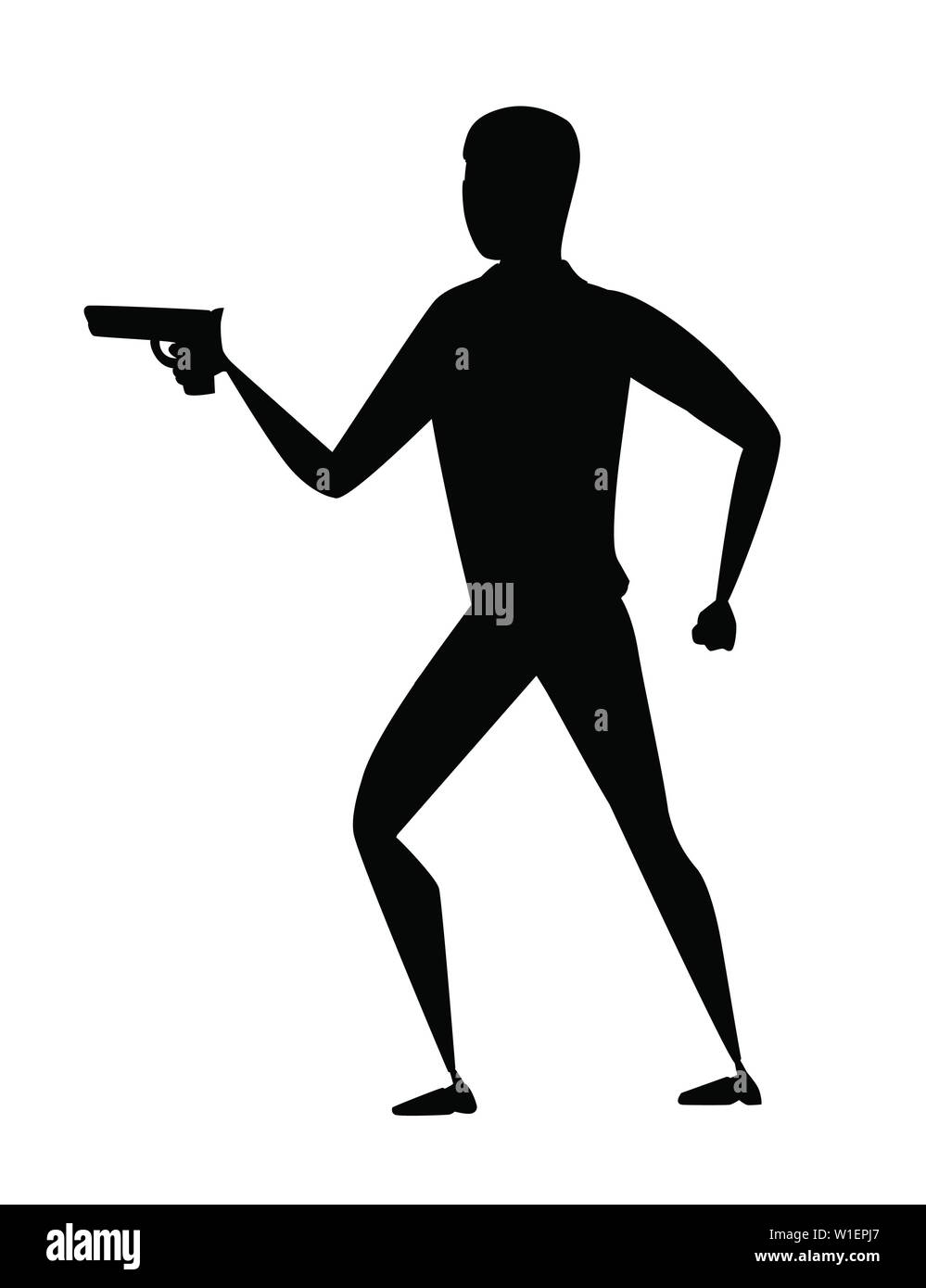 Schwarze silhouette Dieb während Raub holding Gewehr in der einen Hand Cartoon Character Design flachbild Vector Illustration. Stock Vektor