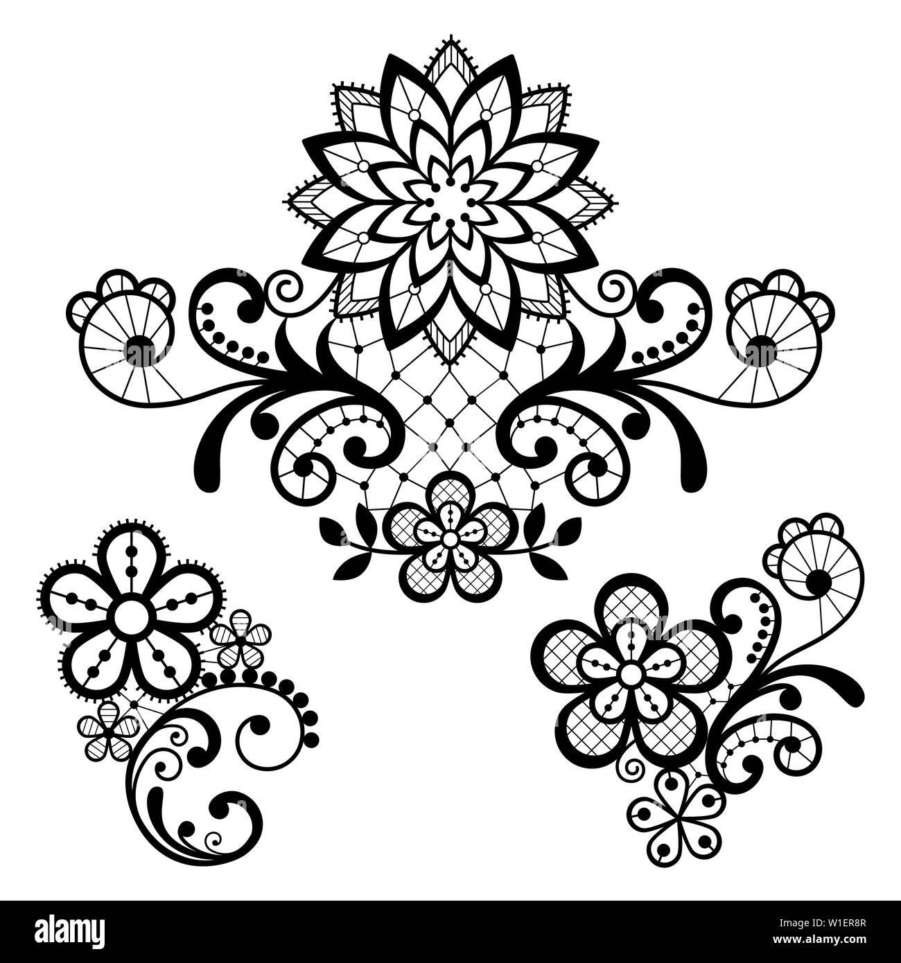 Retro Blumenmuster Spitze vector Pattern - Valentinstag, Hochzeit, monochrome openwork Design mit Blumen und wirbelt Stock Vektor