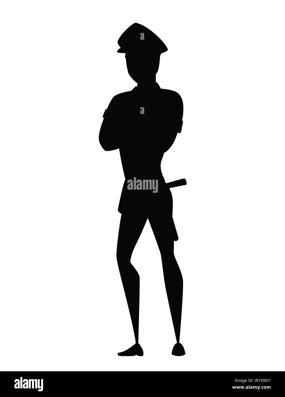Schwarze silhouette Polizeioffizier Cartoon Character Design flachbild Vector Illustration. Stock Vektor