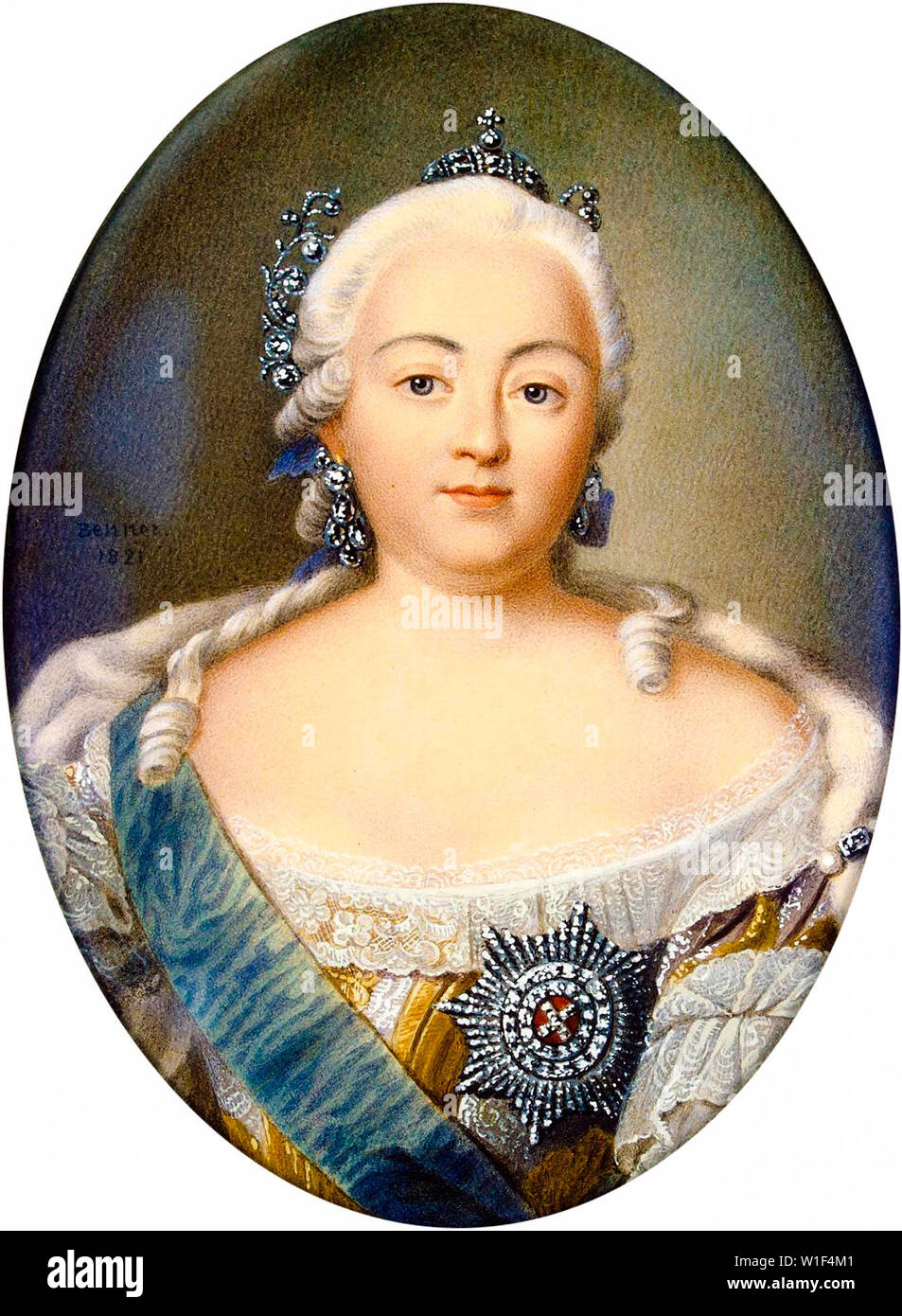 Jean Henri Benner, Elisabeth von Russland, 1709-1762, Miniatur, Portrait Malerei, 1821 Stockfoto