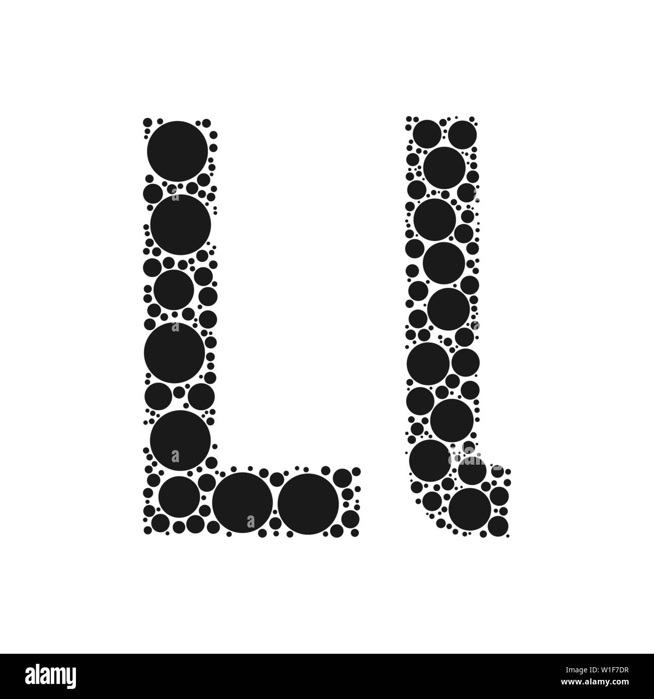 Einen Buchstaben des Alphabets von schwarze Kreise legte durch mozayka. Vektorschrift Abbildung. Stock Vektor