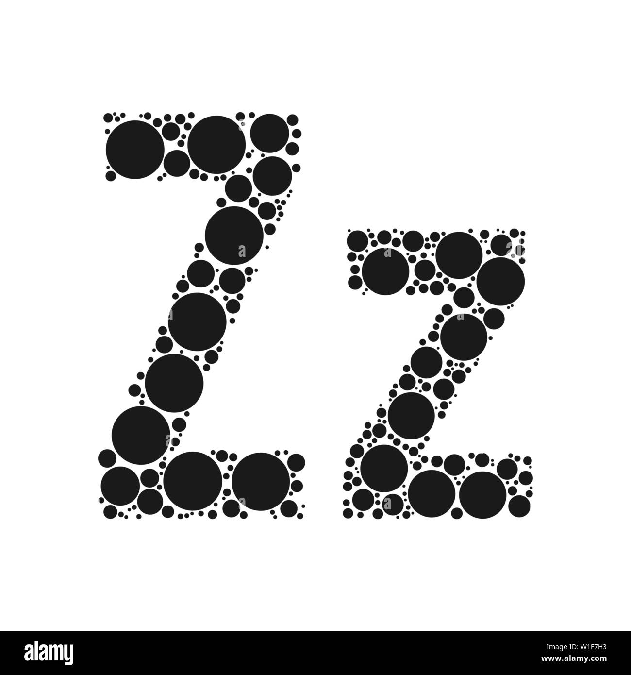Einen Buchstaben des Alphabets von schwarze Kreise legte durch mozayka. Vektorschrift Abbildung. Stock Vektor
