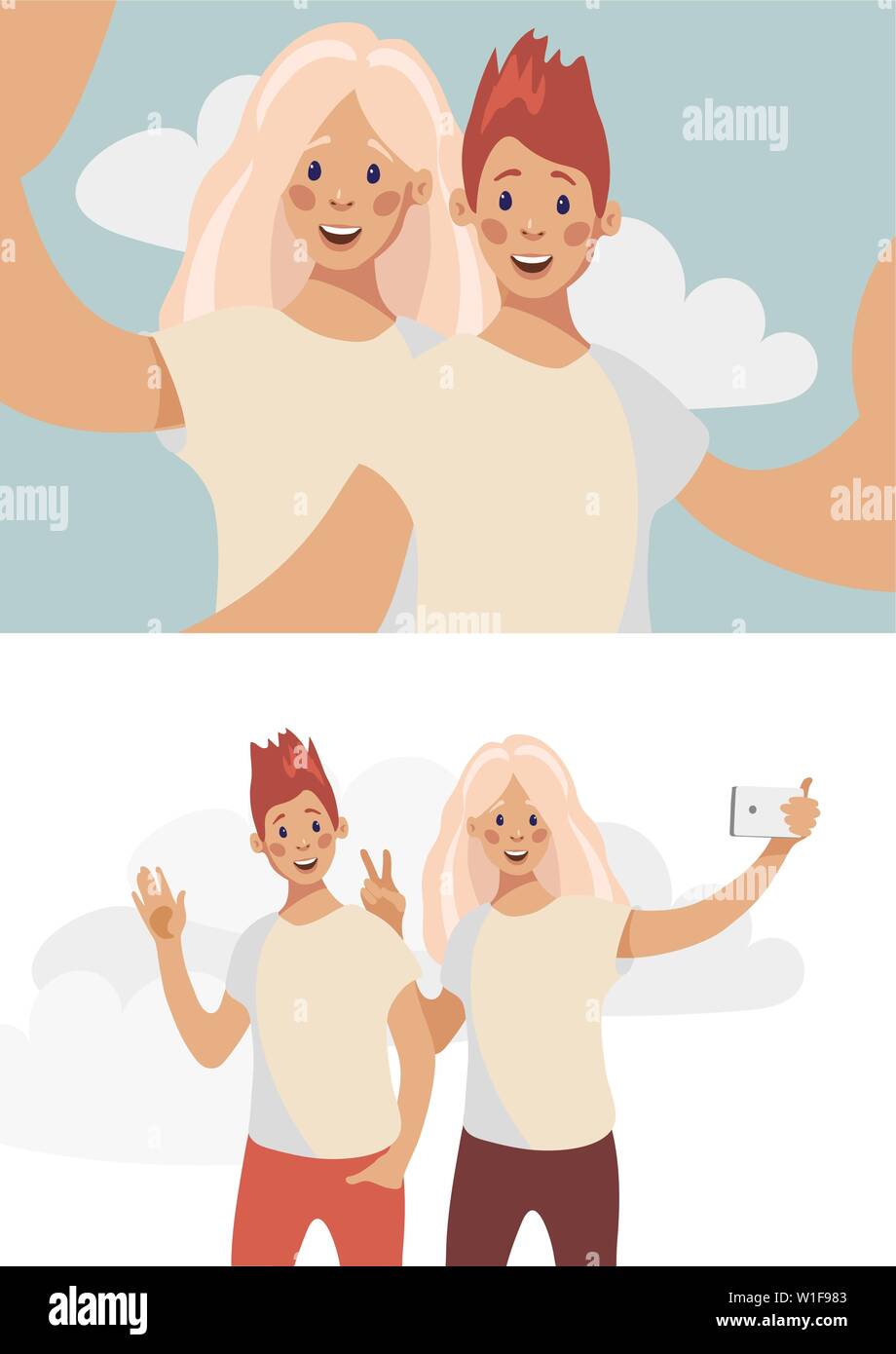 Zwei junge Mädchen Freunde ein Foto mit einem Smartphone. Eine selfie