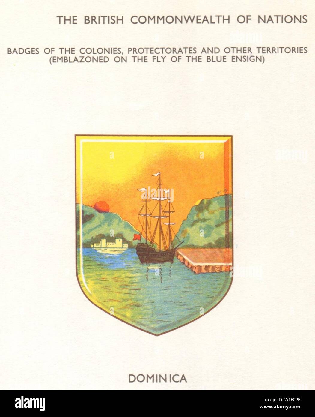 DOMINICA Fahnen. Abzeichen der Kolonien, Besitzungen und andere Gebiete 1965 Stockfoto