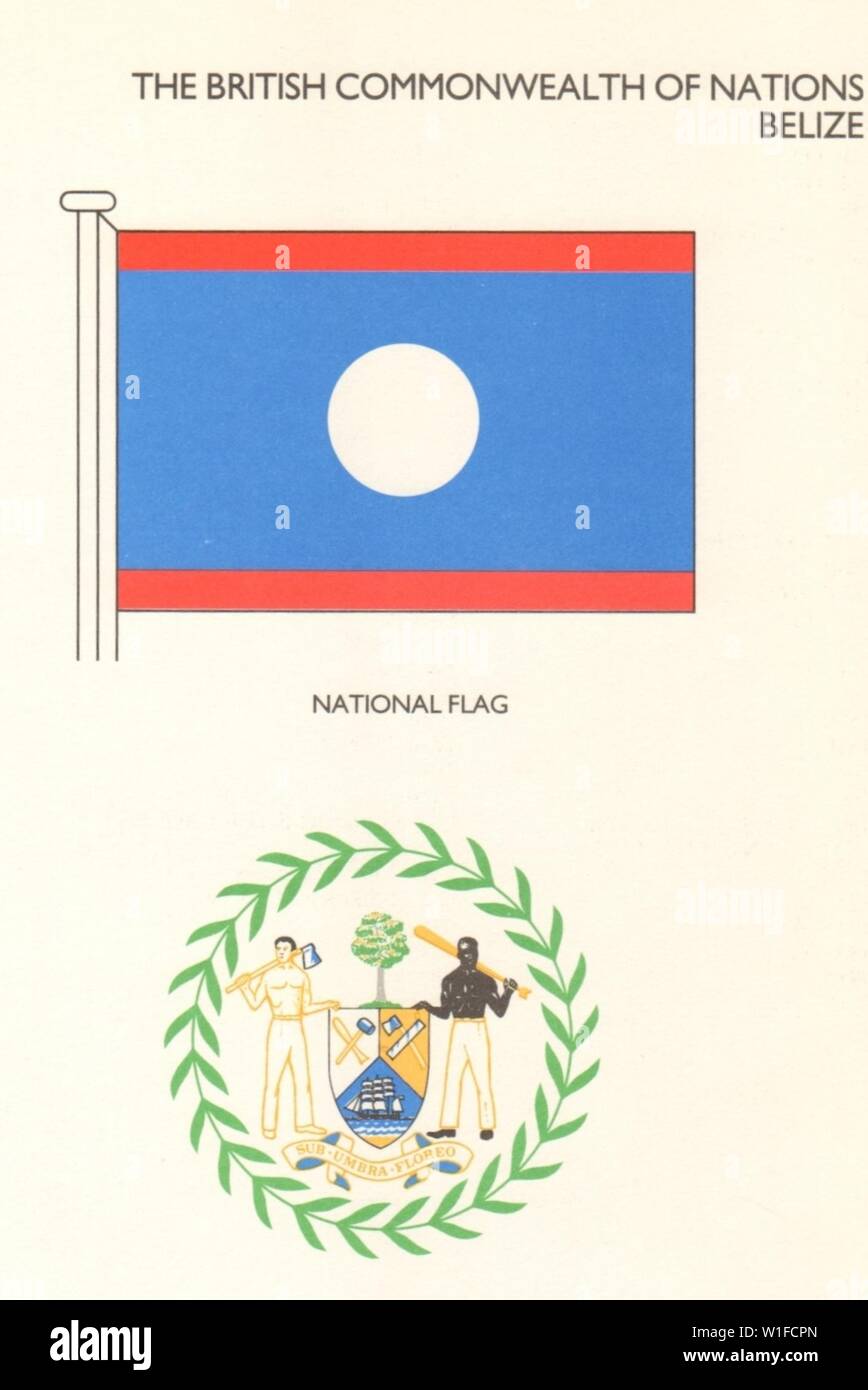 BELIZE FLAGS. Nationalflagge 1985 alte vintage Bild drucken Stockfoto