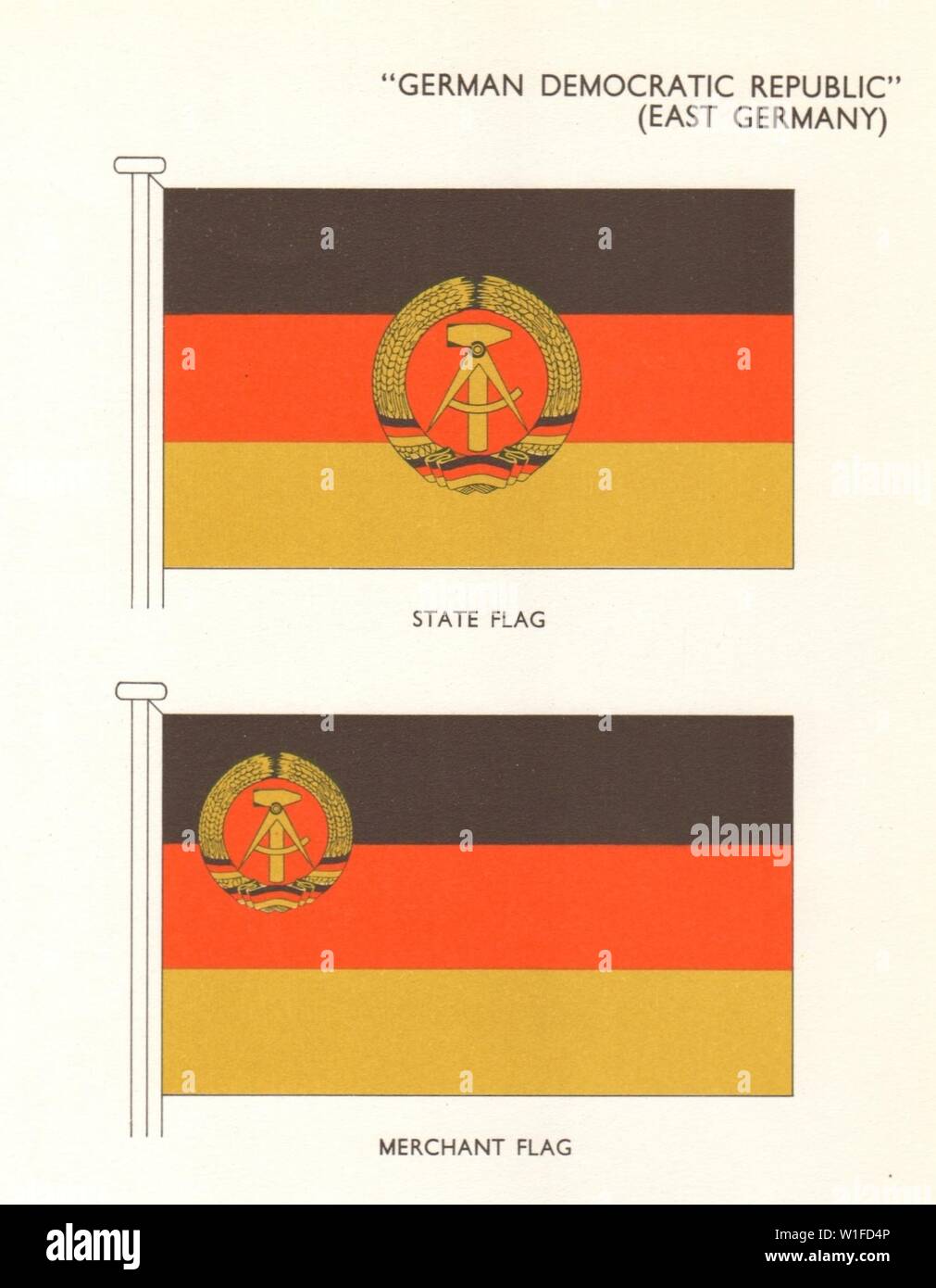 Deutsche Demokratische Republik Fahnen. Osten Deutschlands. Staatsflagge, Merchant Flag 1964 Stockfoto