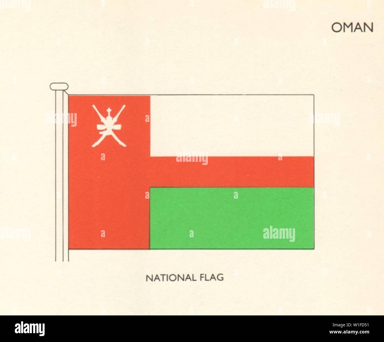 OMAN FLAGS. Nationalflagge 1979 alte vintage Bild drucken Stockfoto