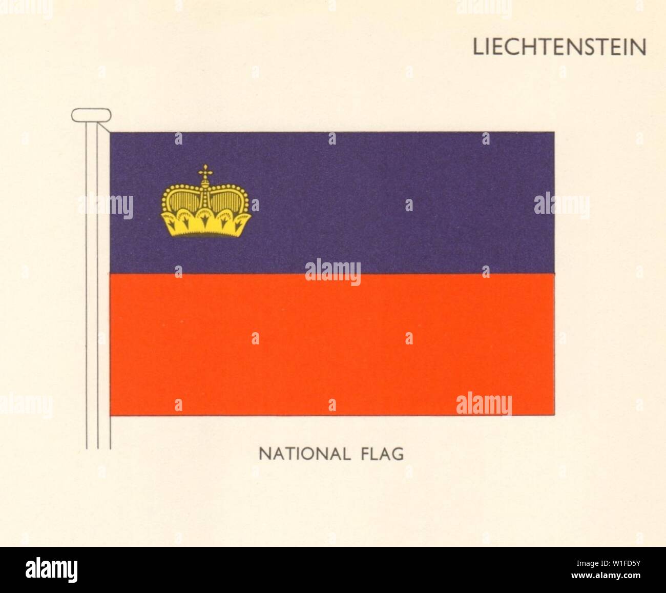 LIECHTENSTEIN Fahnen. Nationalflagge 1968 alte vintage Bild drucken Stockfoto