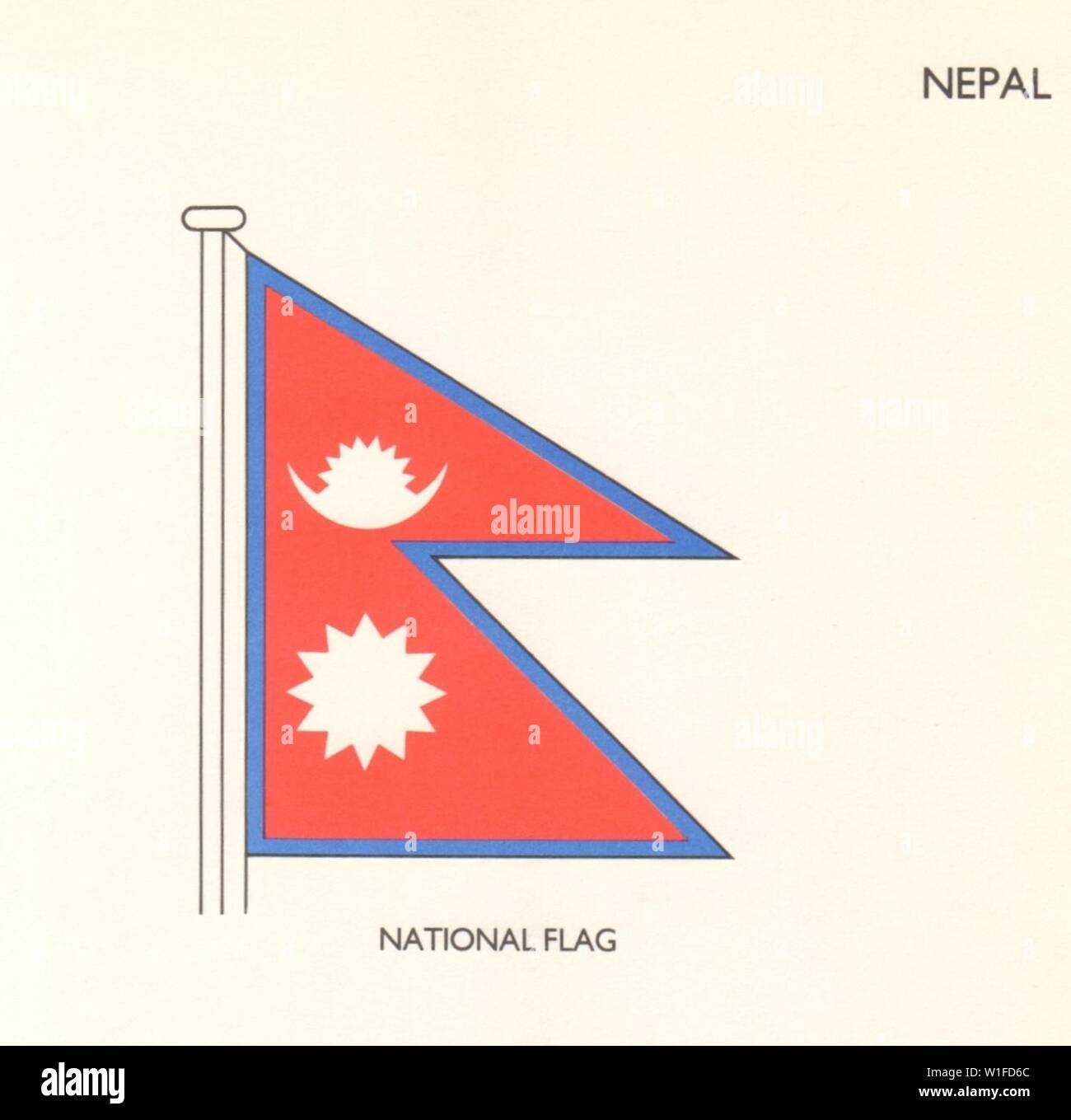 NEPAL FLAGS. Nationalflagge 1985 alte vintage Bild drucken Stockfoto