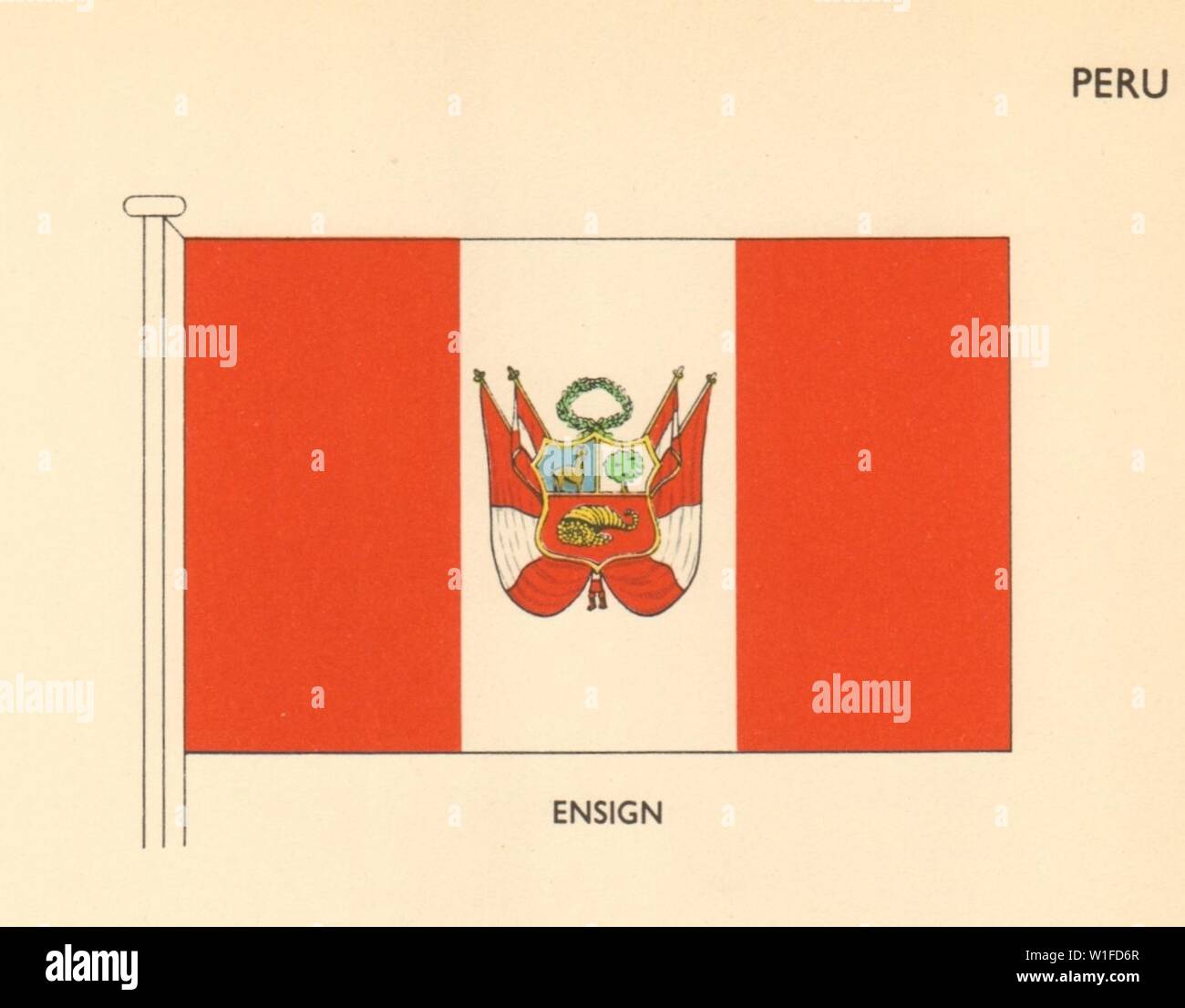 PERU FLAGS. Ensign 1958 alte vintage Bild drucken Stockfoto