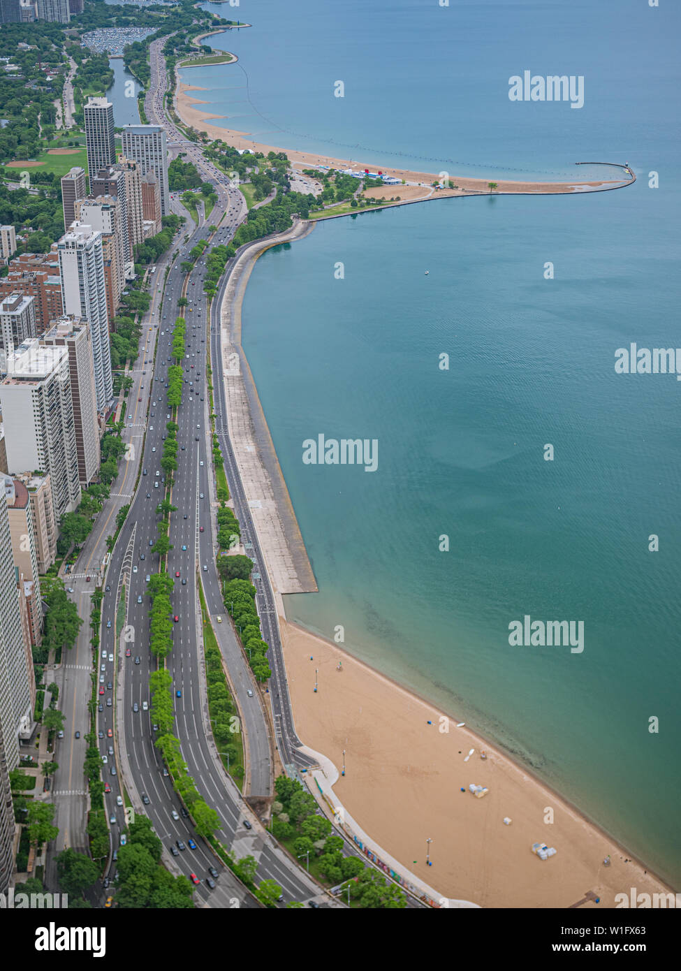 Lakeshore Drive und Strände in Chicago Stockfoto