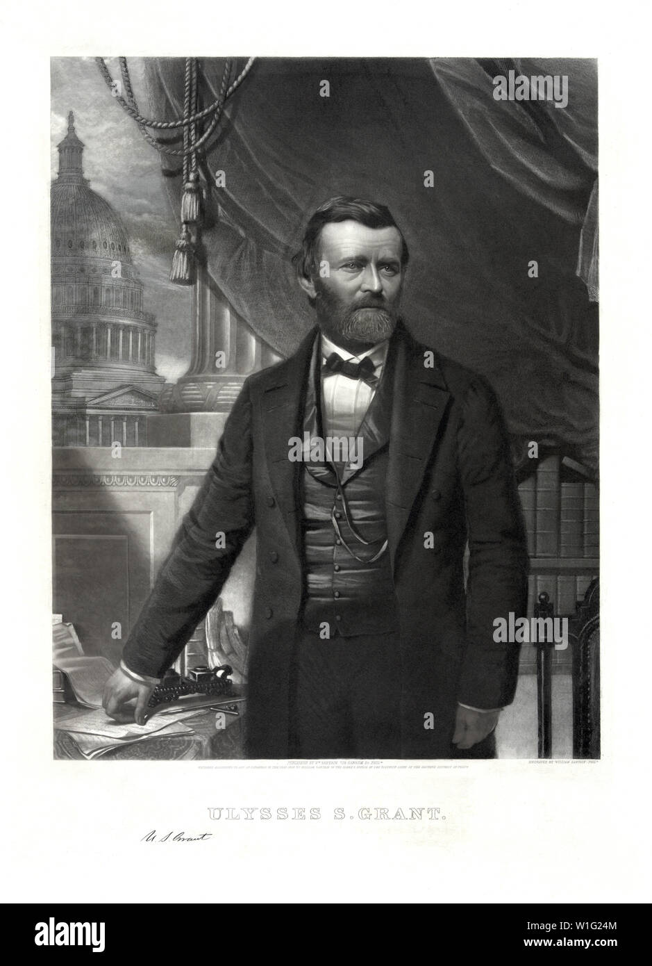 Ulysses S. Grant (1822-85), 18. Präsident der Vereinigten Staaten von 1869-77, General der Unionsarmee während des Amerikanischen Bürgerkrieges, Brustbild, Stich von William Sartain, 1866 Stockfoto