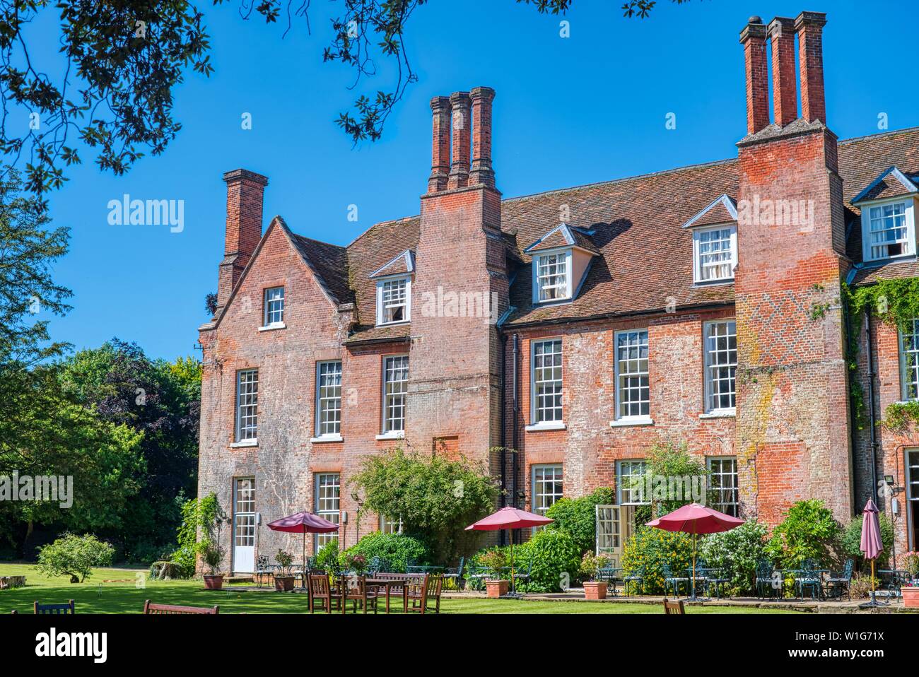 Country-house Hotel, hintere Gartenblick, Hintlesham Hall Hintlesham, Ipswich, Suffolk, Großbritannien Stockfoto