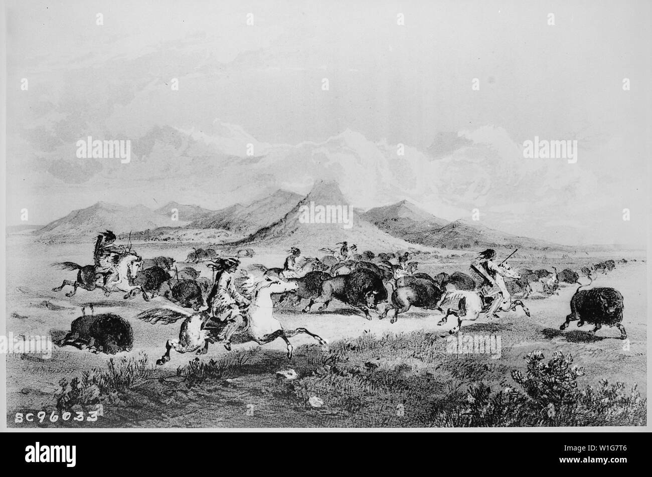 Little Big Mund, ein Medizinmann, vor seiner Hütte in der Nähe von Fort Sill, Oklahoma sitzen, mit Medizin Tasche sichtbar von hinter dem Zelt, 1869 - 1870; Umfang und Inhalt: Arapaho (?) oder Cheyenne (?) Medizin Mann, in der Nähe von Ft. Schwelle (pencil Notation liest Little Big Mouth (?), Soule) Allgemeine Hinweise: Dieses Bild ist wildy falsch beschrieben. Das ist ein Gemälde von einem Büffel jagen. Stockfoto